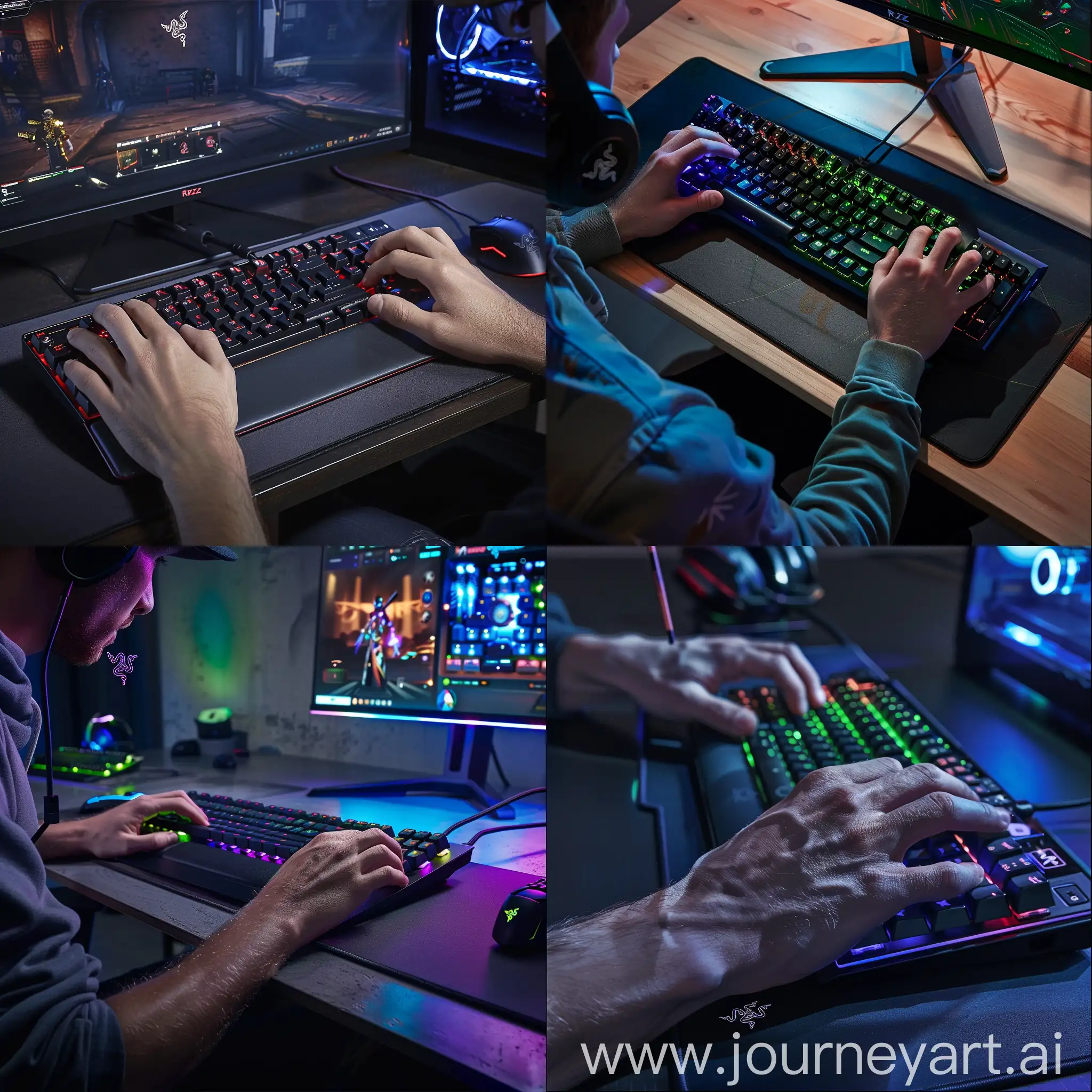 Gamer  playing with keyboard "Razer Ornata V2"