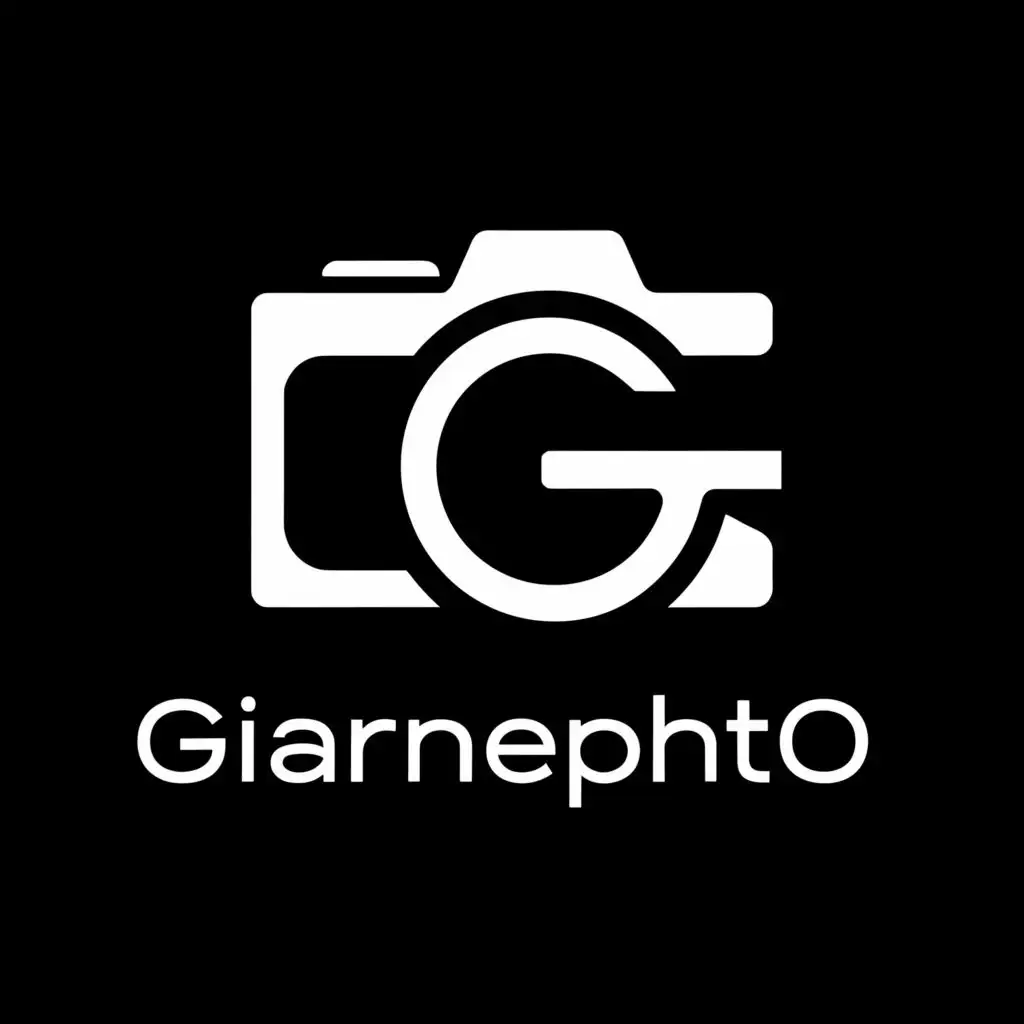 logo, a camera and the letters L and G mixed together, with the text "giarnephto", typography