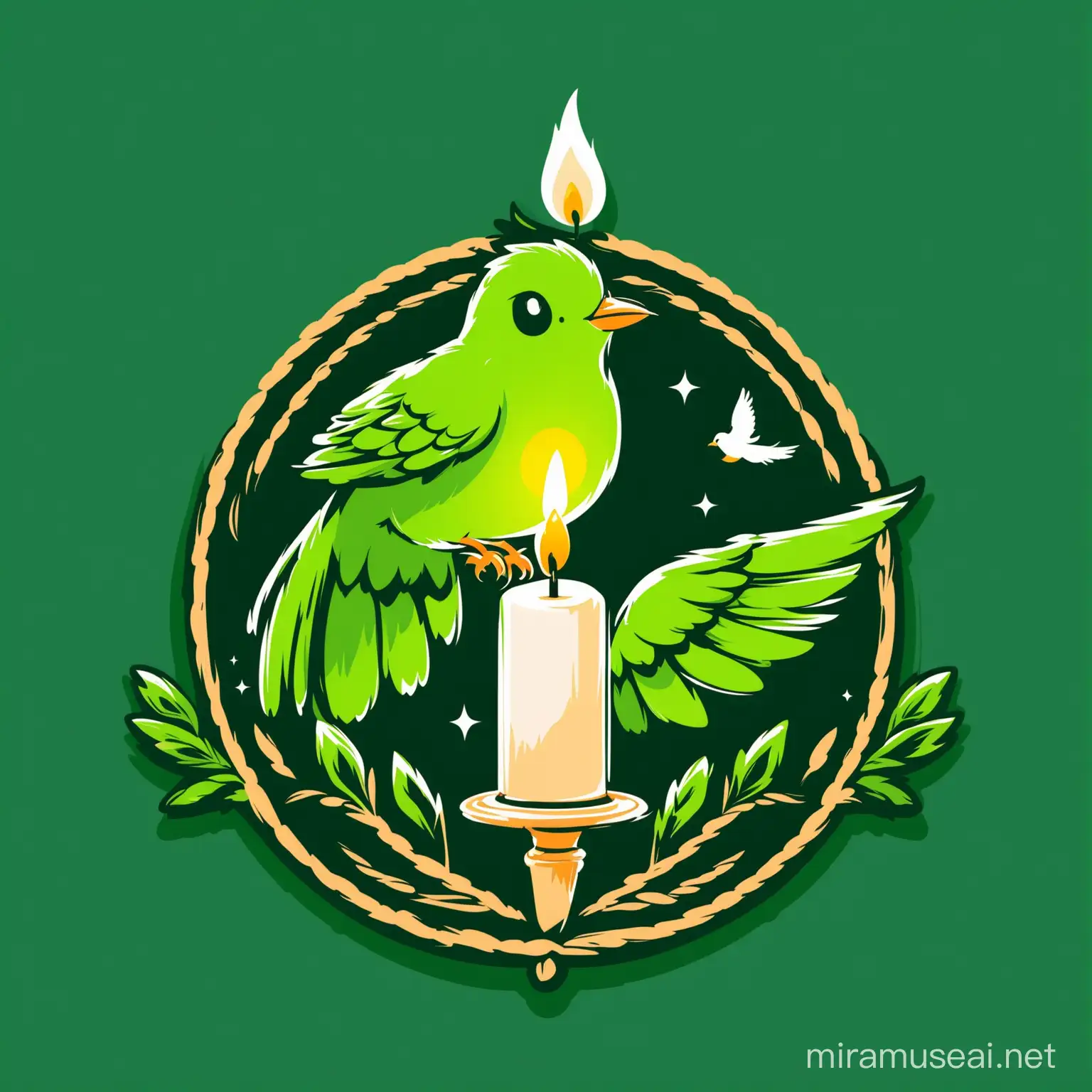 Green Bird and Candle Logo Design