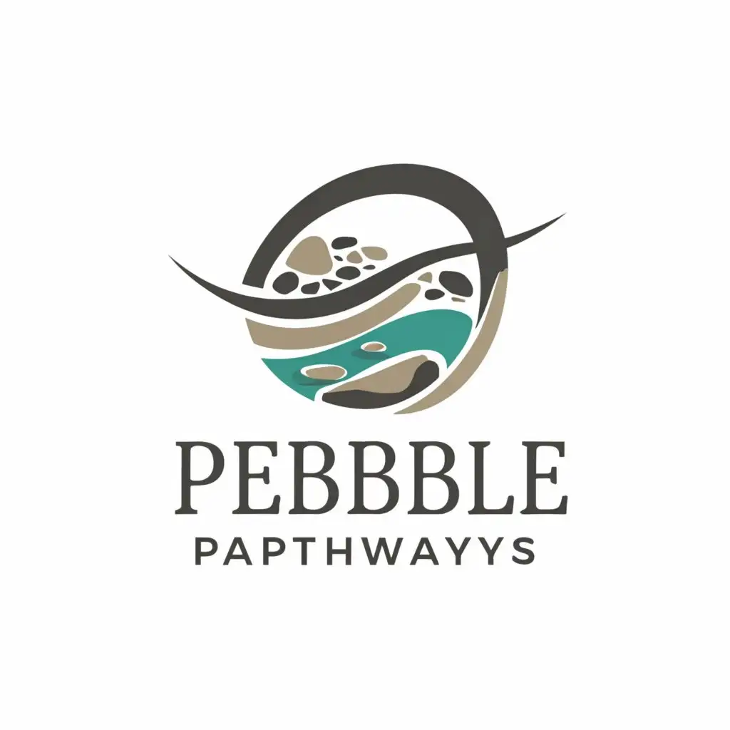a logo design,with the text "Pebble Pathways", main symbol:river, pebbles, bridge, pathway,Moderate,clear background