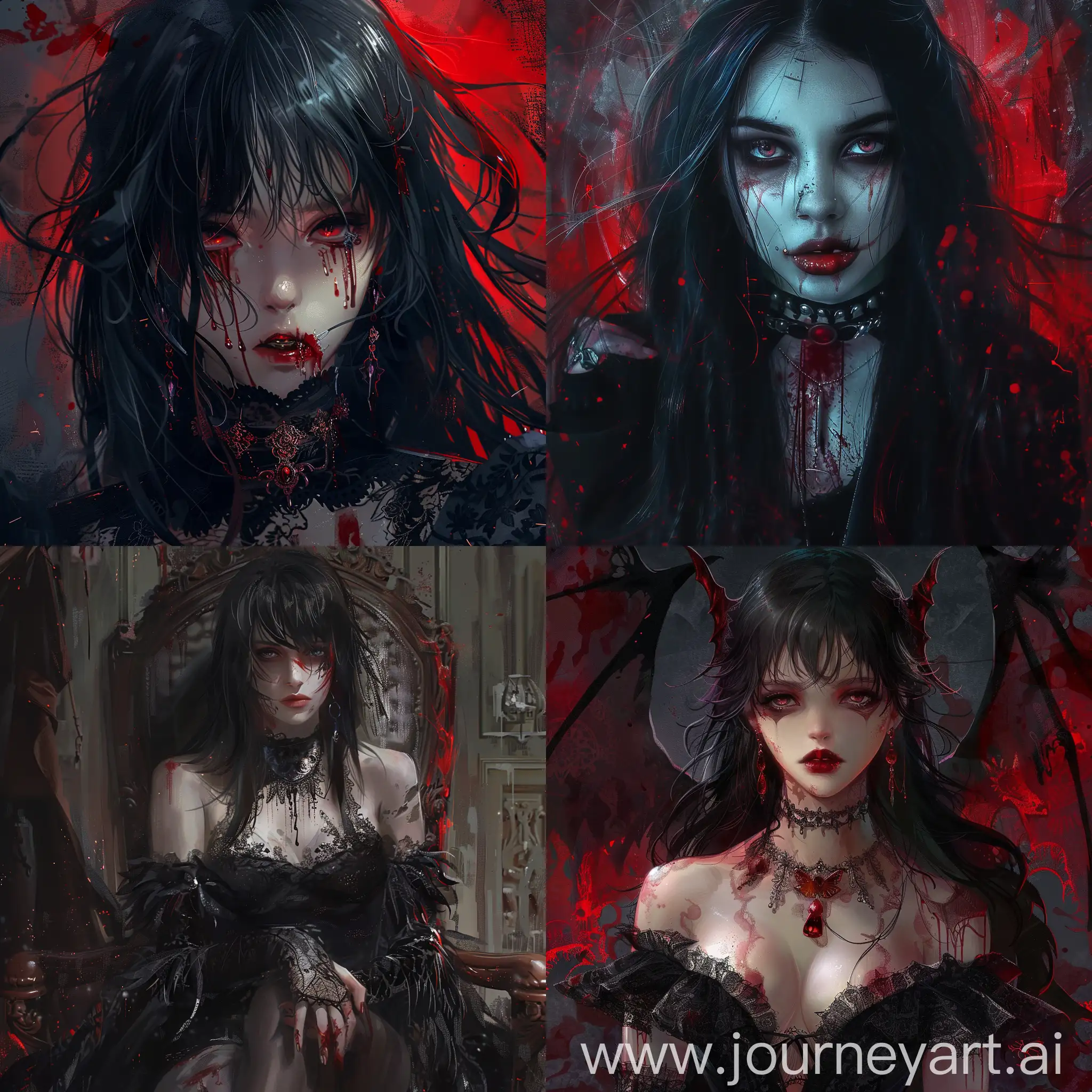Dark fantasy, gothic horror, anime style, bloody vampire
