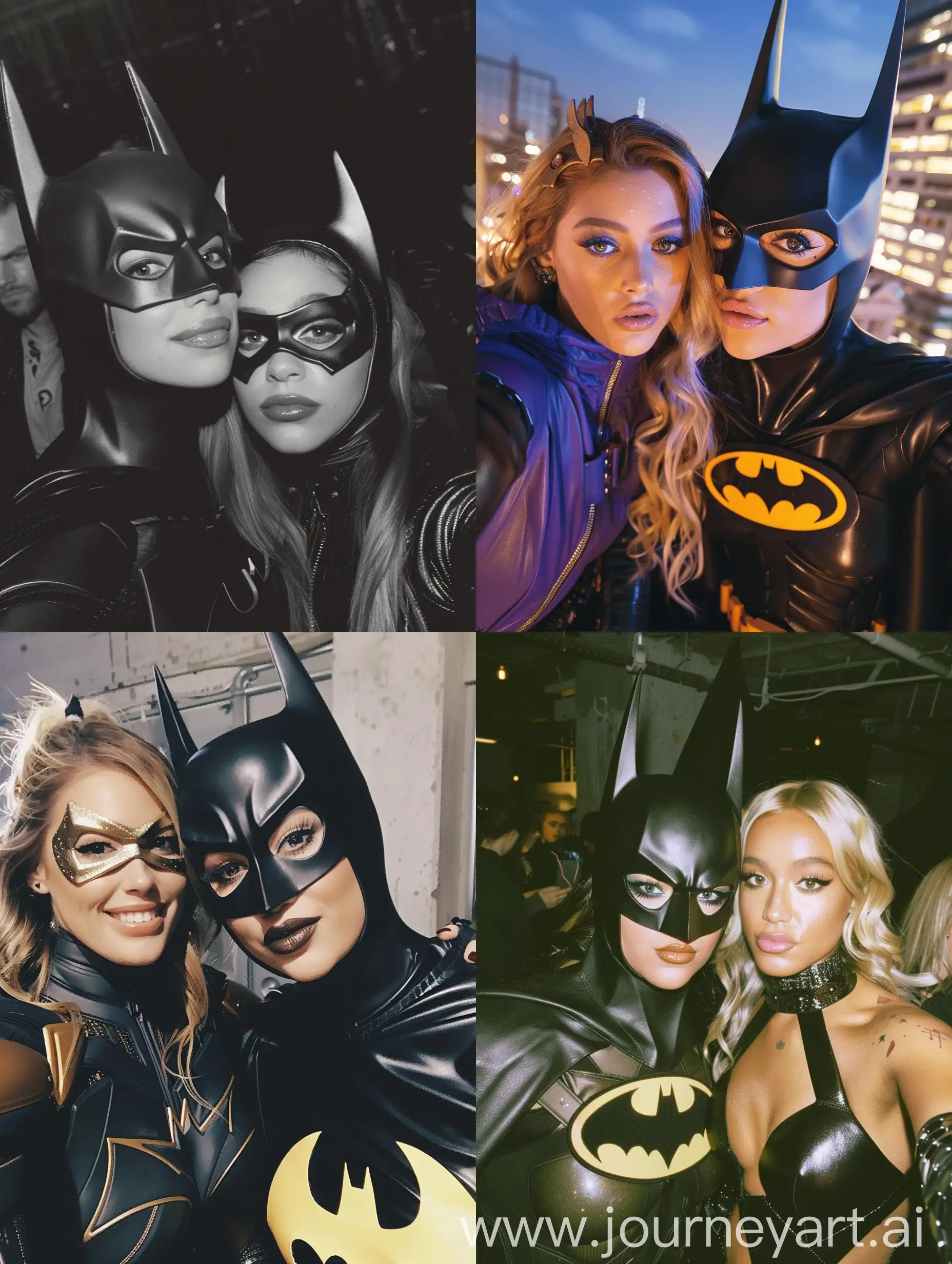 Miley-Cyrus-and-Ariana-Grande-as-Batgirl-Taking-Selfies-in-Retro-VHS-Style