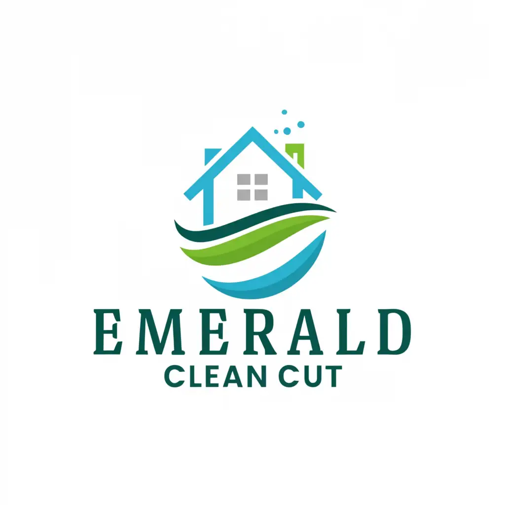 a logo design,with the text 'Emerald Clean Cut', main symbol:Water + Home + Grass,Moderate,be used in Home Family industry,clear background