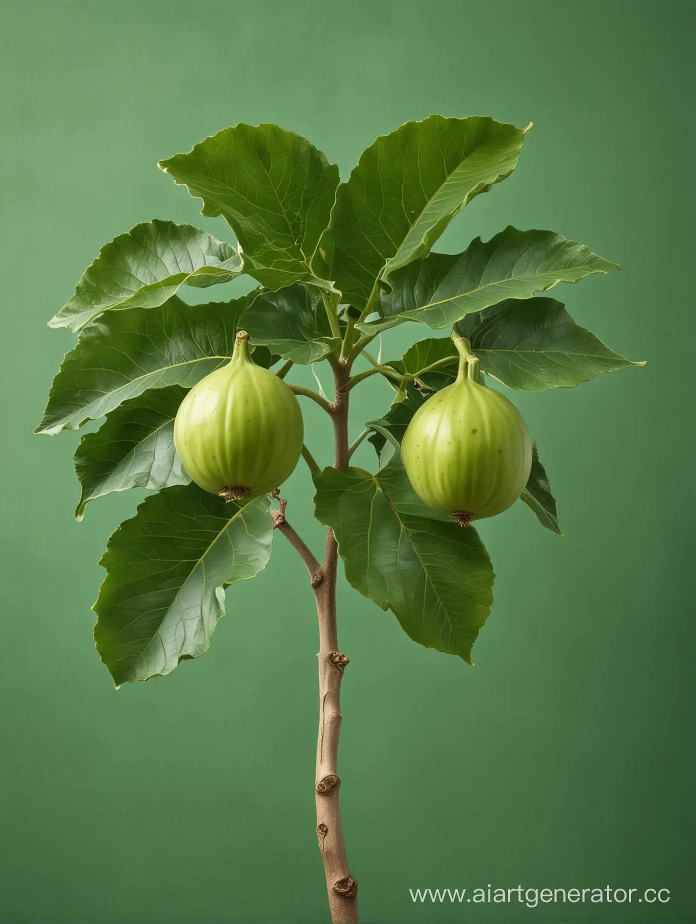 big Fig with green leaf green background 