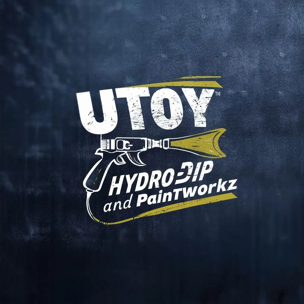 logo, Spray gun, with the text "UTOY hydrodip and paintworkz", typography, be used in Automotive industry