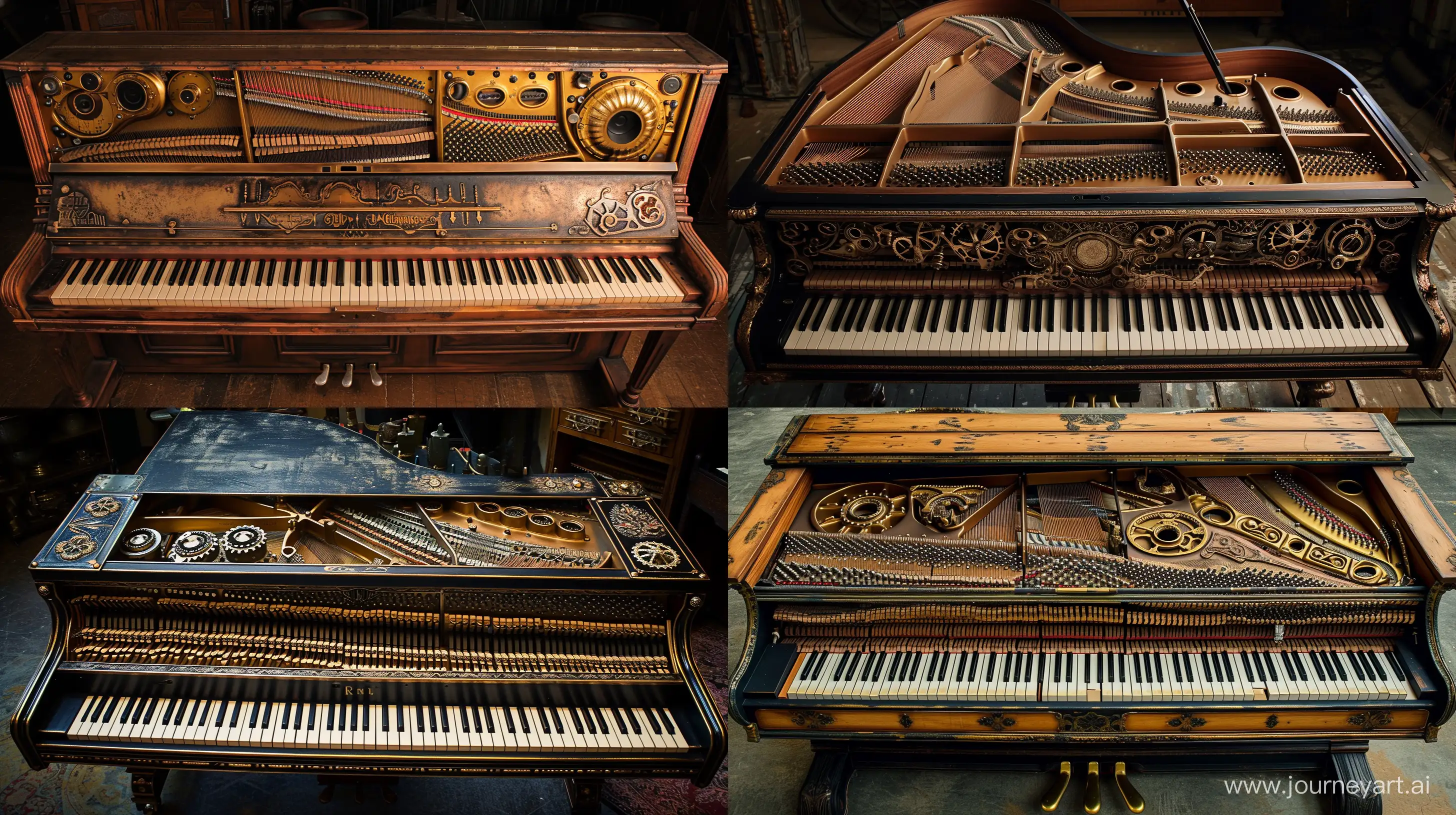 Steampunk piano with intricate detaila --v 6.0 --ar 16:9