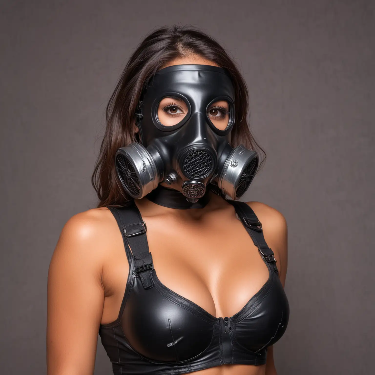 Seductive Latina Woman in Black Gas Mask Celebrating Kings Day in the Netherlands