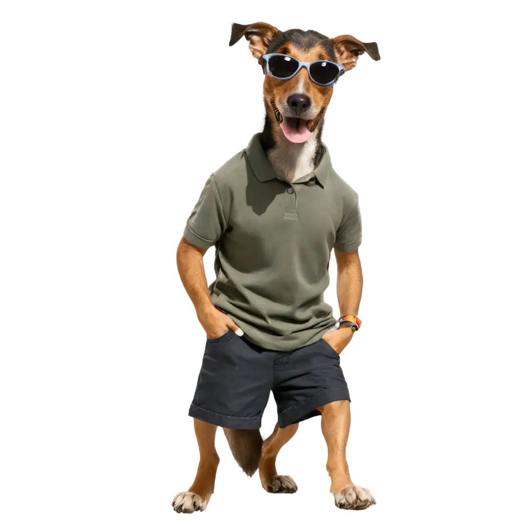 Dog with sunglasses and shorts