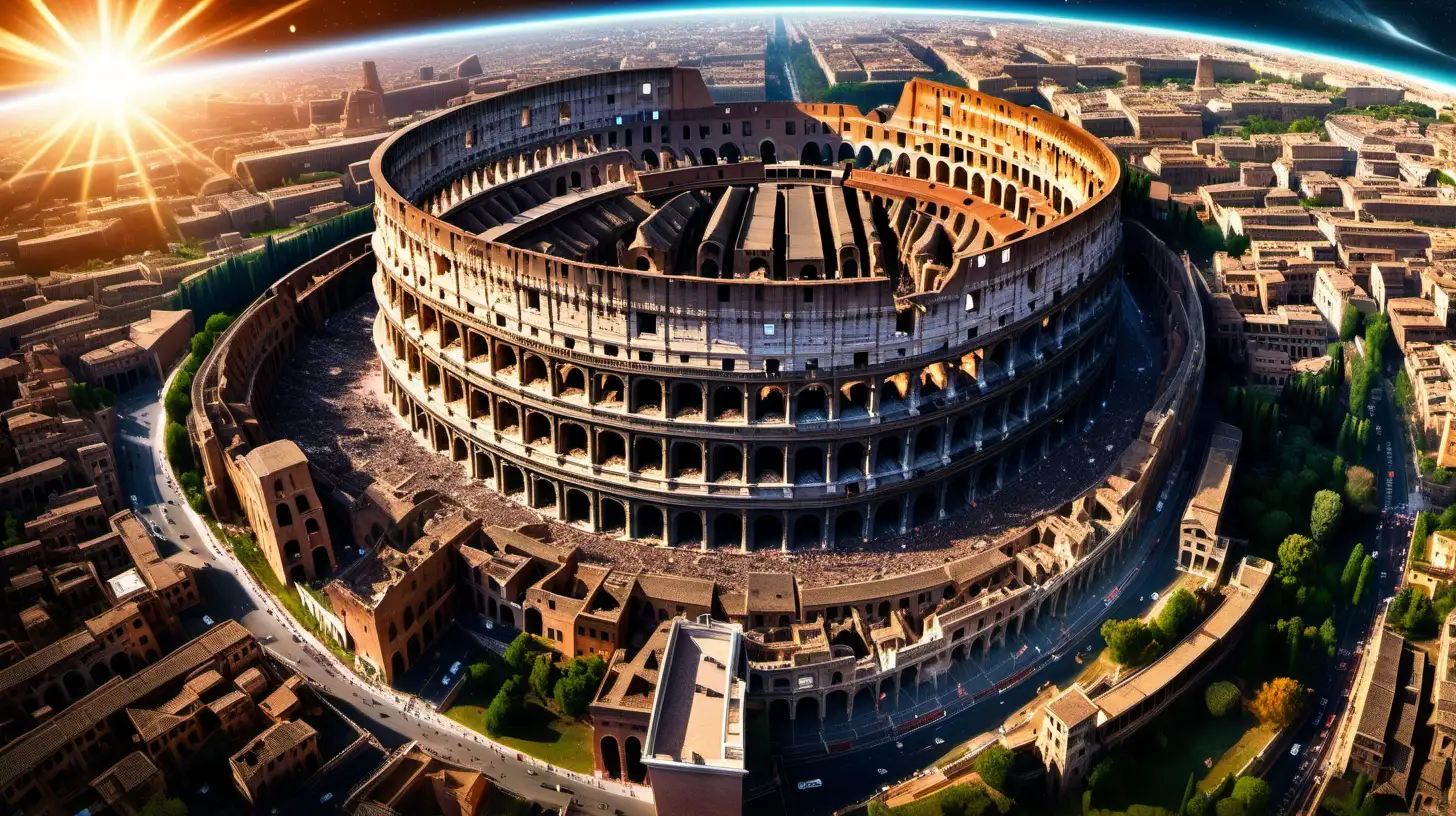 Stunning Aerial View Roman Colosseum on a Celestial Explosion