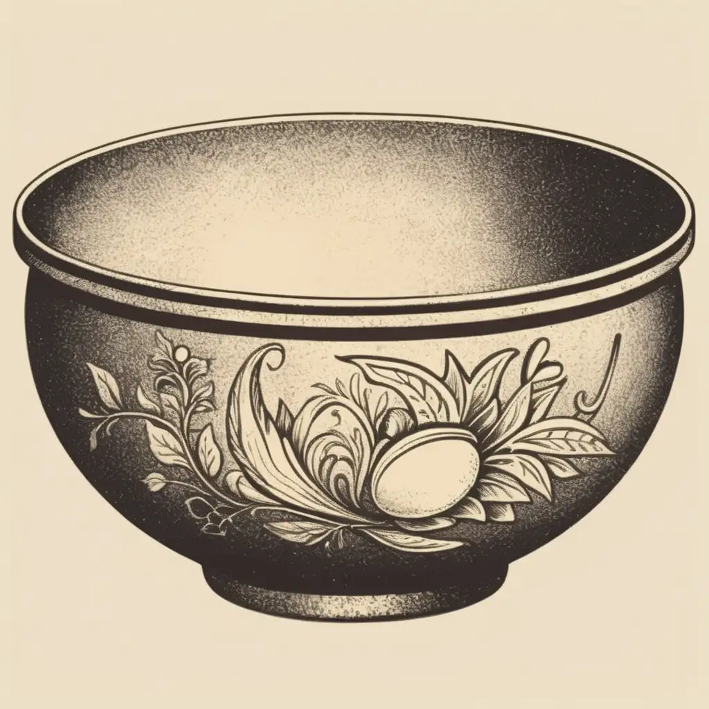 Vintage Profile View Drawing of a Symbolic Bowl