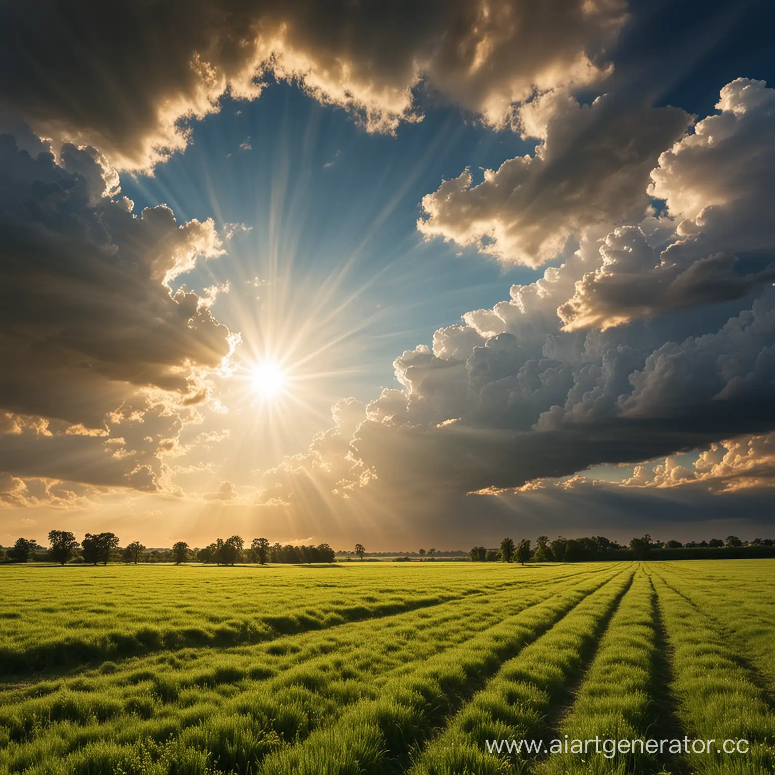 Sunny-Day-Landscape-with-Radiant-Sunlight-and-Green-Meadows