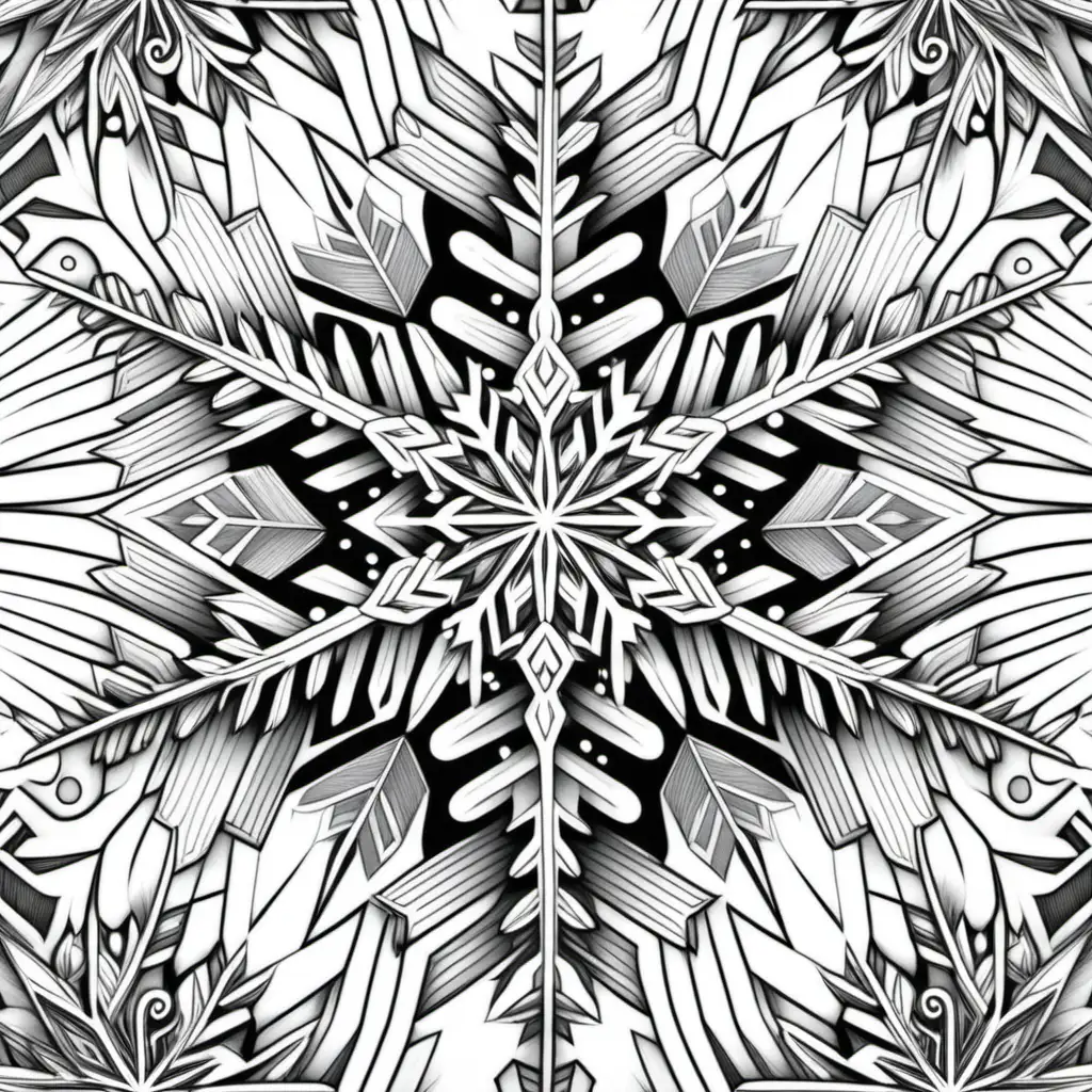 detailed snowflake coloring page for adults with 100 unique snowflakes black and white monochrome