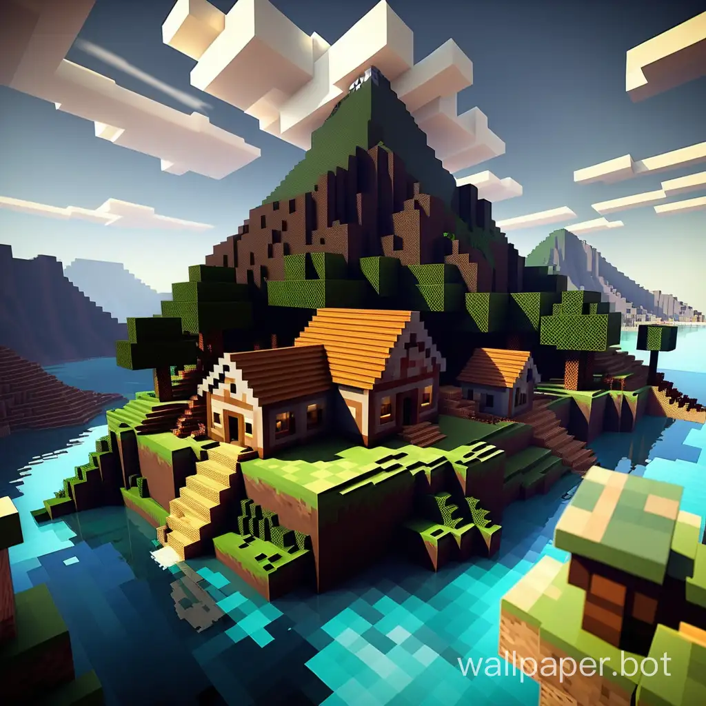 Majestic-Minecraft-Mountain-Landscape-with-Daytime-Shader-and-Charming-House