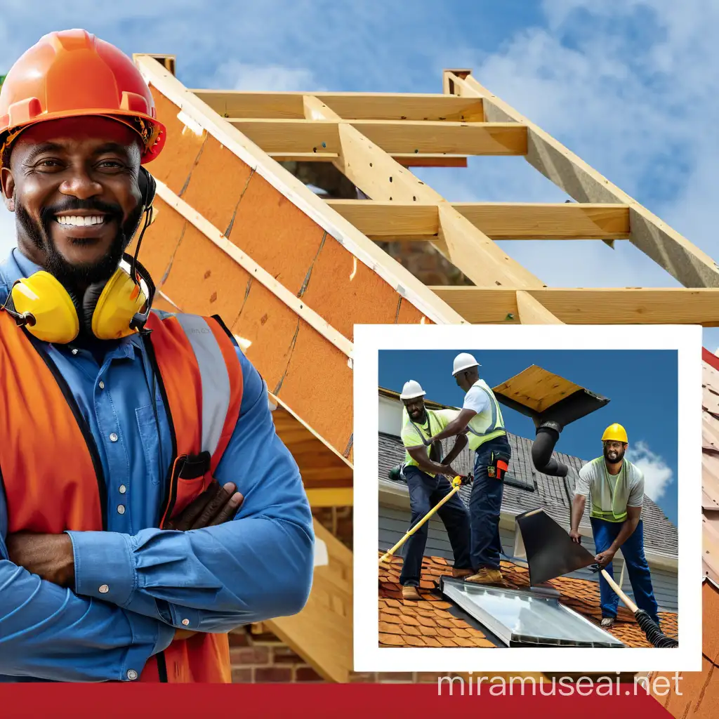 Professional African American Men Roofing Construction Site