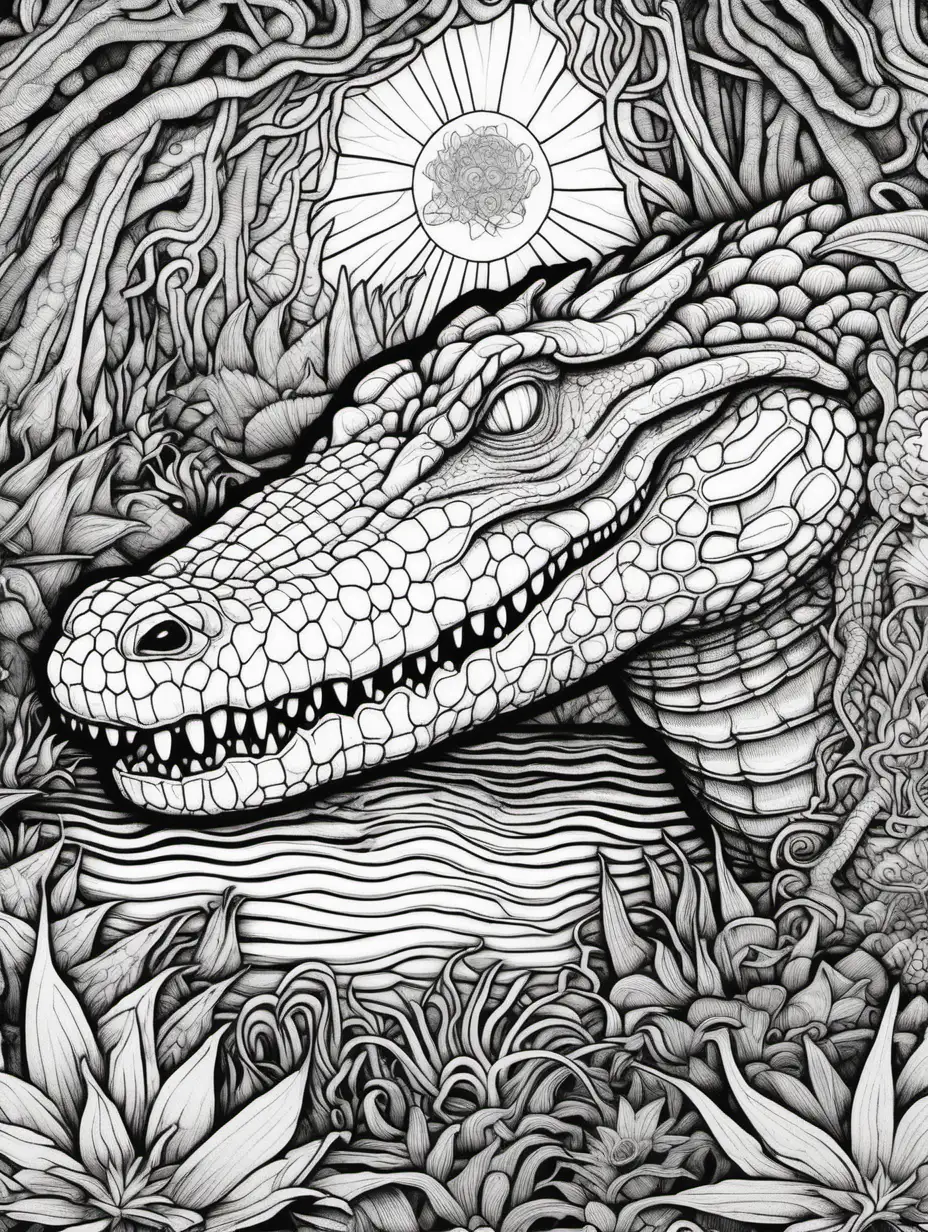 Psychedelic Kids Coloring Book Trippy Crocodile in Nature | MUSE AI