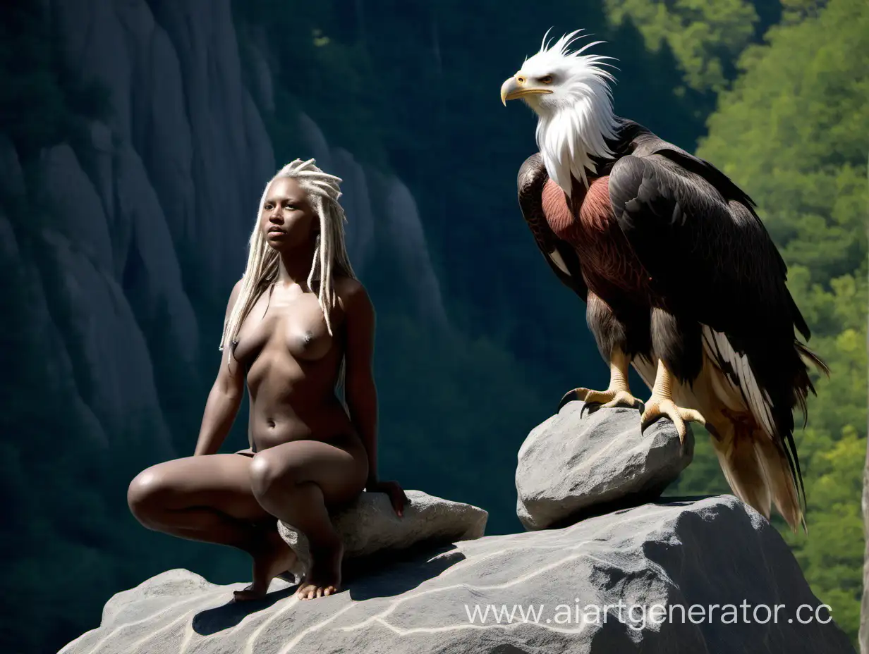 Majestic-Bald-Eagle-Perched-on-Rock-with-Enigmatic-Girl