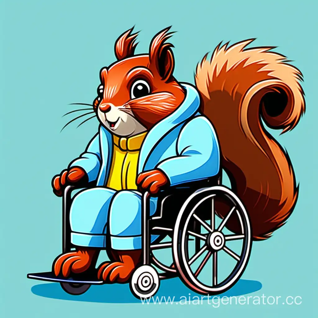 Animated-Style-MiddleAged-Red-Squirrel-in-Light-Blue-Coat-on-Wheelchair