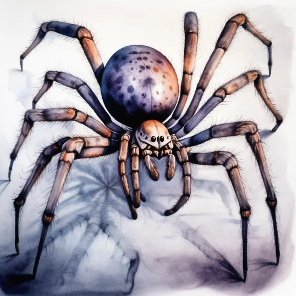 giant spider, dark watercolor drawing, no background