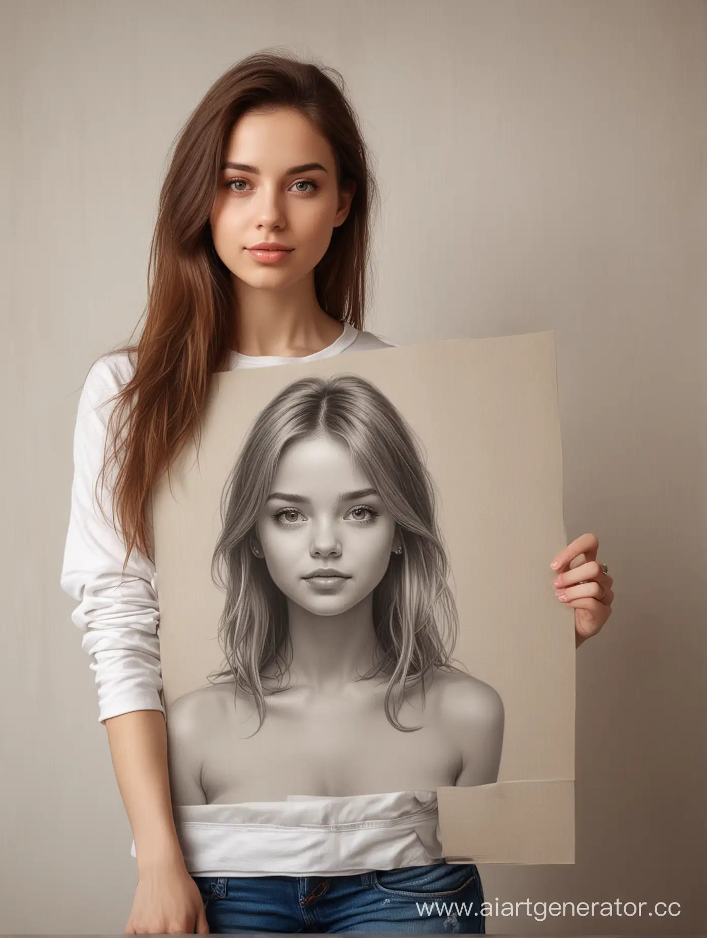 Young-Woman-Holding-Realistic-Portrait-Canvas-Detailed-High-Definition-Art
