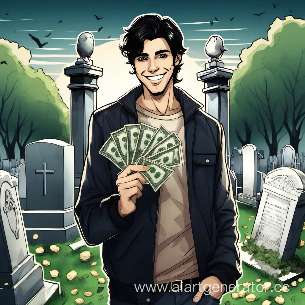 Man-Smiling-with-Money-at-Cemetery