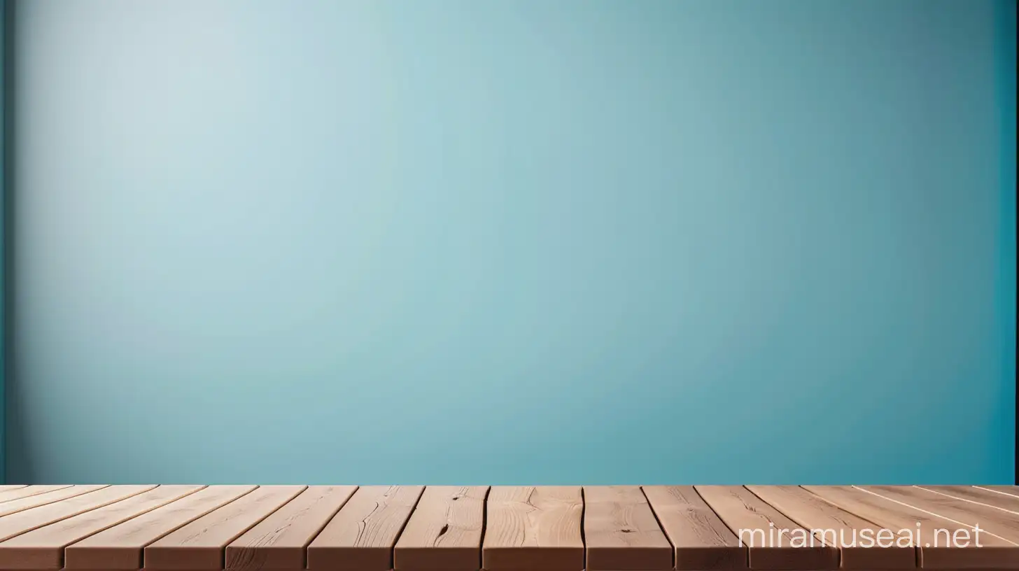 Empty Wood Table Mockup with Blue Background