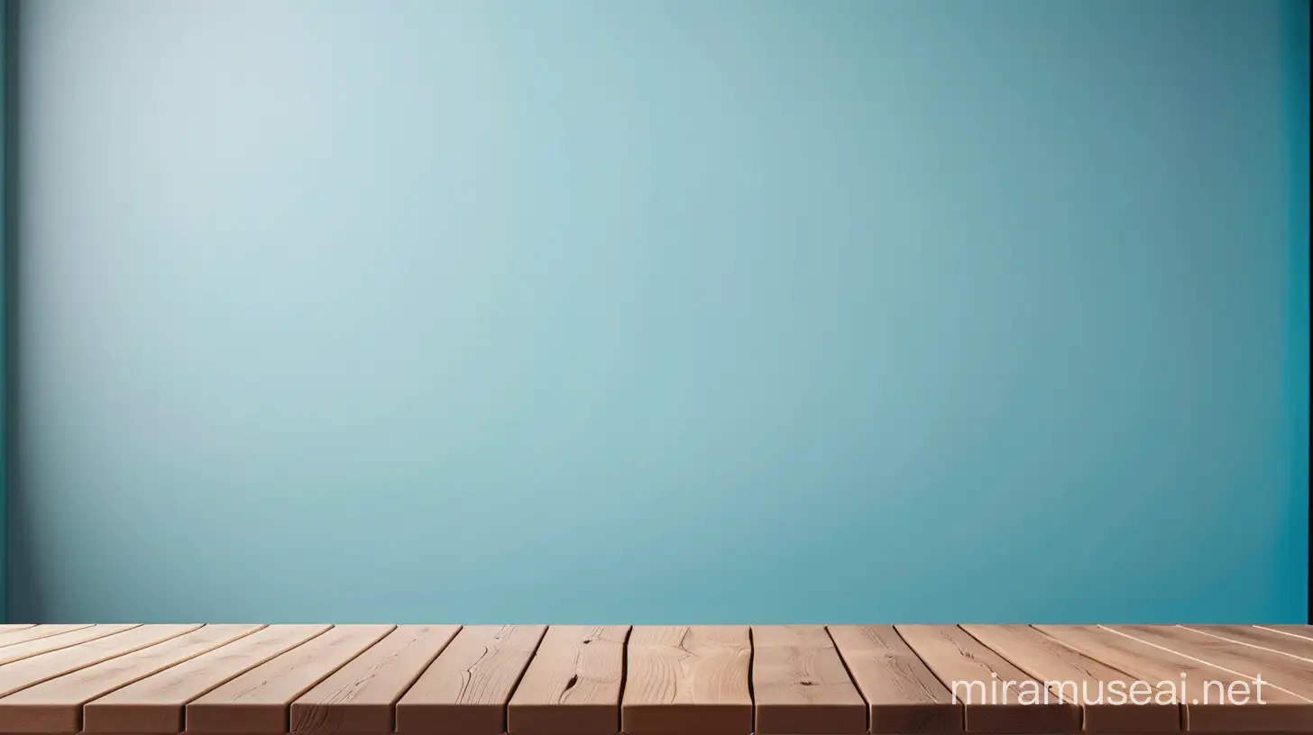 Empty wood table for product mock up and blue background