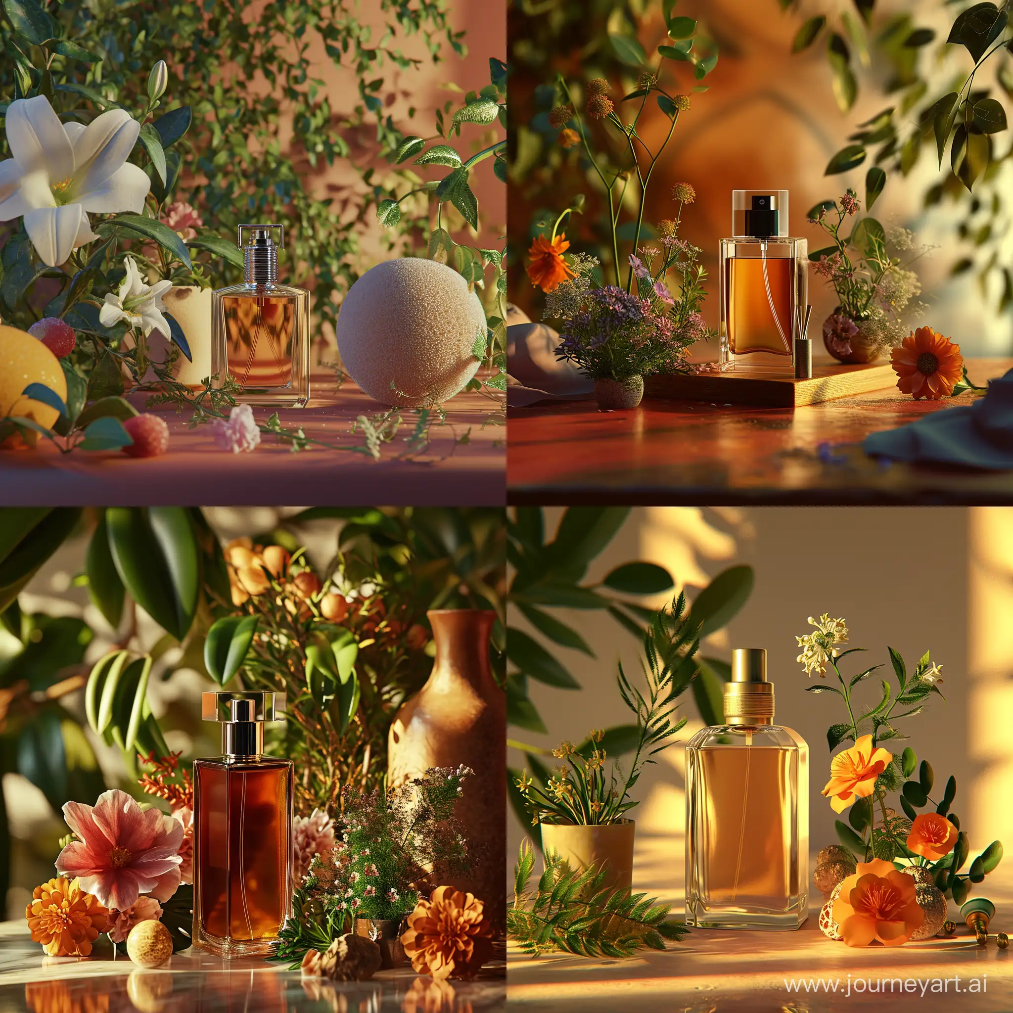 Elegant-Perfume-and-Floral-Arrangement-on-Table-Octain-Render-Inspired-by-Louis-Hersent