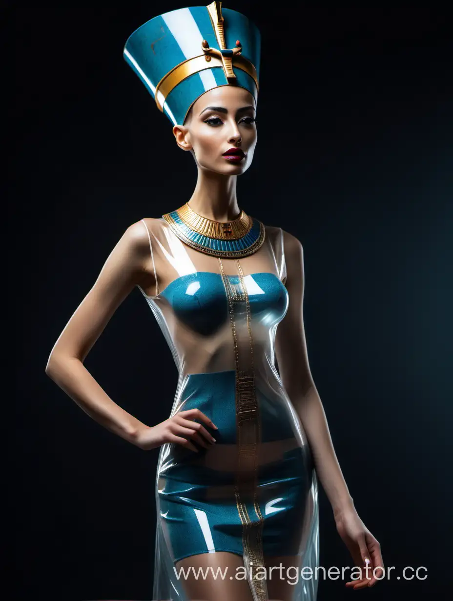 Girl looks like Nefertiti in transparent outfits