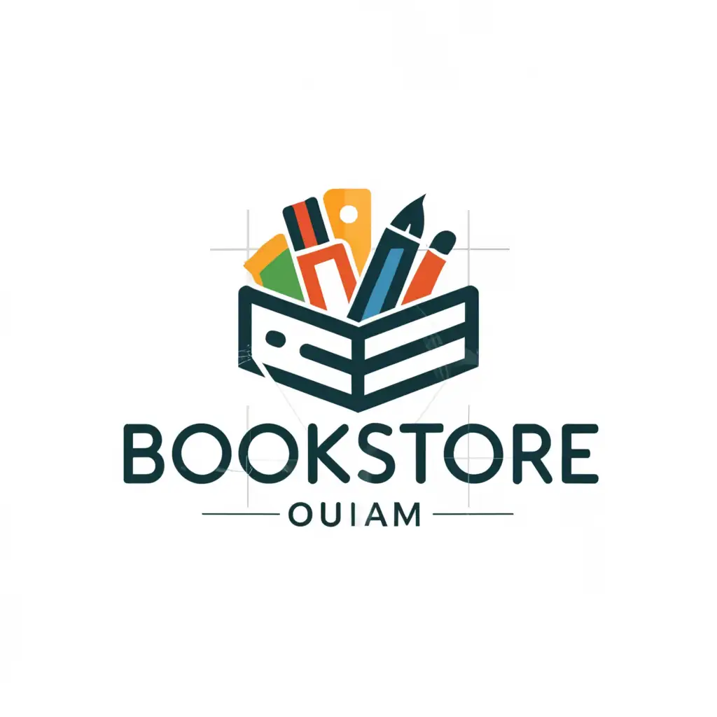 LOGO-Design-for-Bookstore-OUIAM-Educational-Theme-with-School-Supplies-and-Books