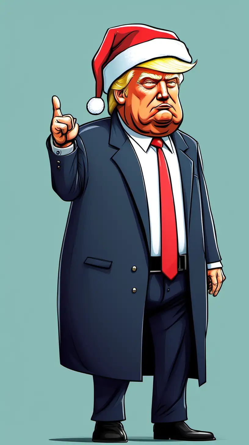 Cartoon full body donald trump wearing a santa hat but make him fat