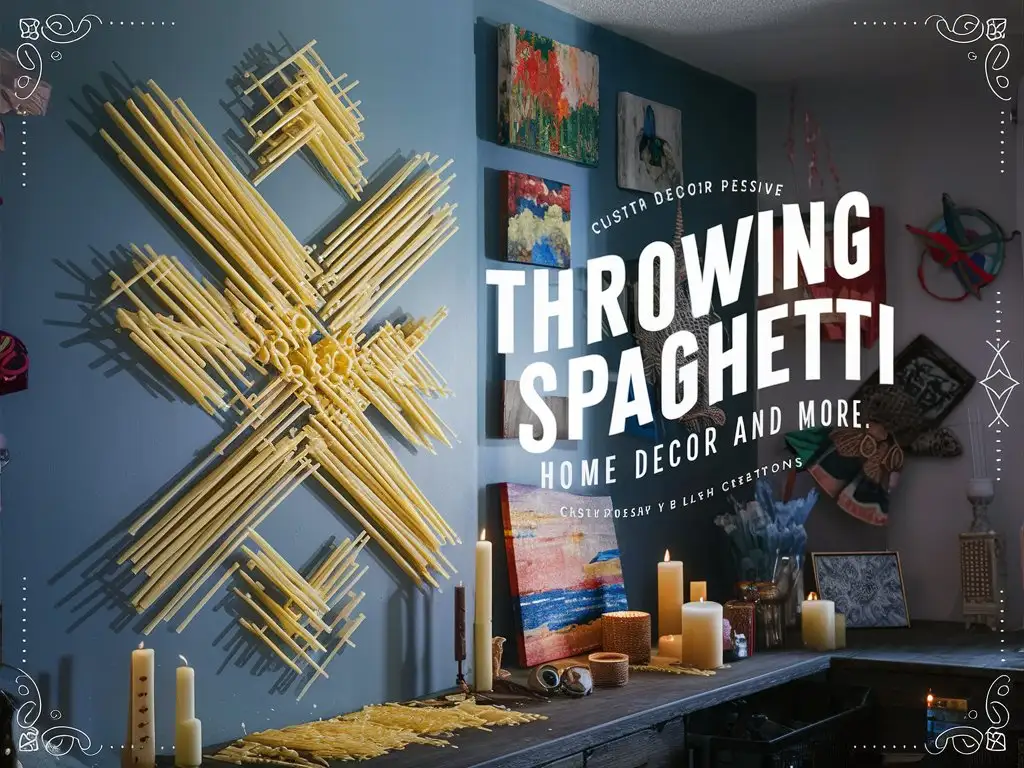 spagetti stuck to a wall  integrated somehow in a concept for an etsy store that sells mainly home decor of all kinds... "throwing spagetti Home Decor and More- Custom Designs By L. Beach Creations