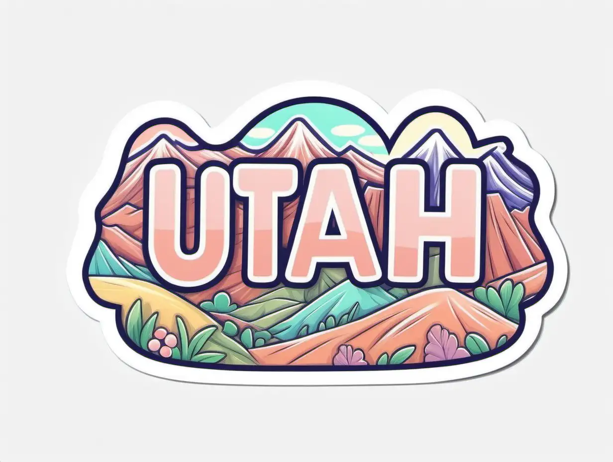 Cheerful Utah Name Sticker in Pastel Art Toy Style on White Background