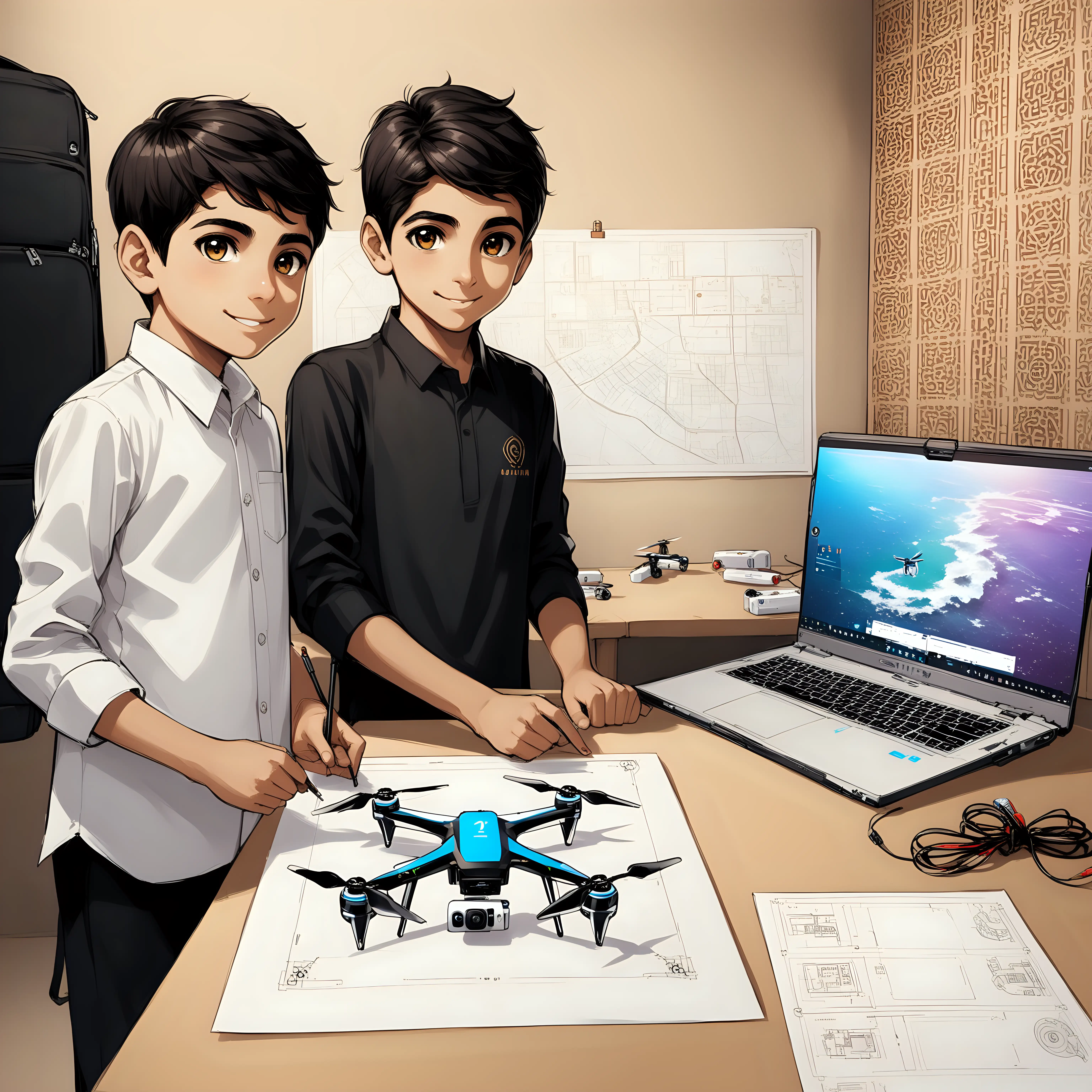 Persian Boys Designing HighTech Drones in Modern Workshop