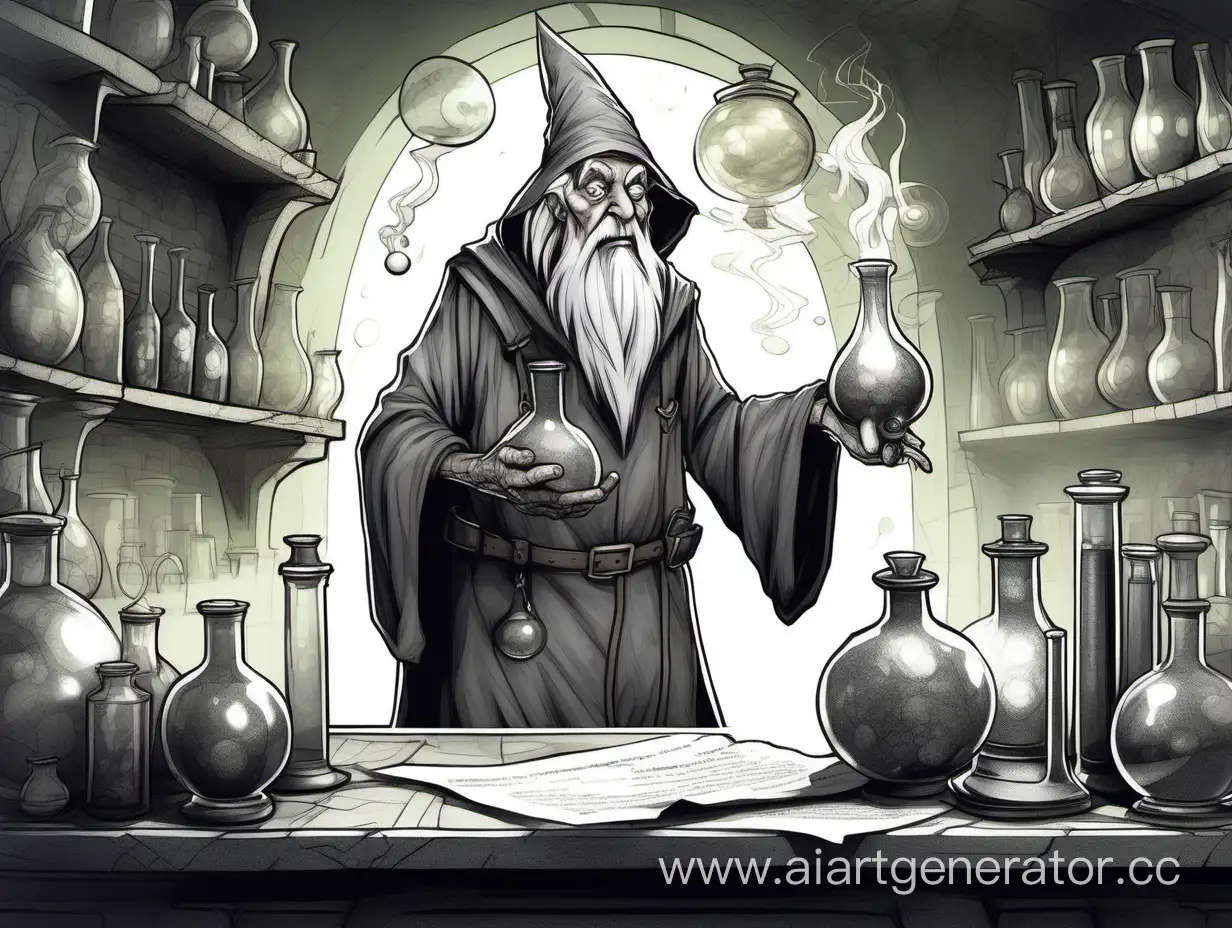 Enthusiastic-Elderly-Wizard-Holding-Potion-in-Magical-Laboratory