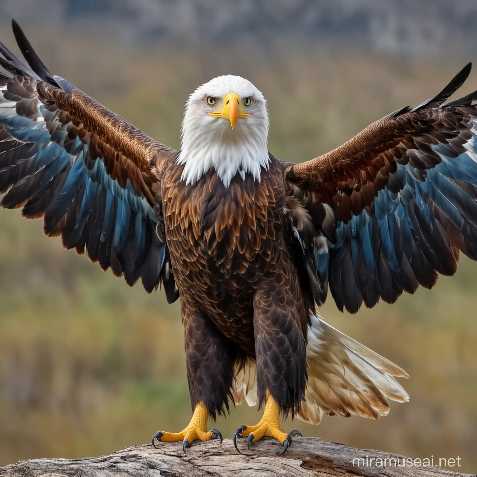 Vibrant Eagle with Majestic Wingspan and Piercing Blue Eyes