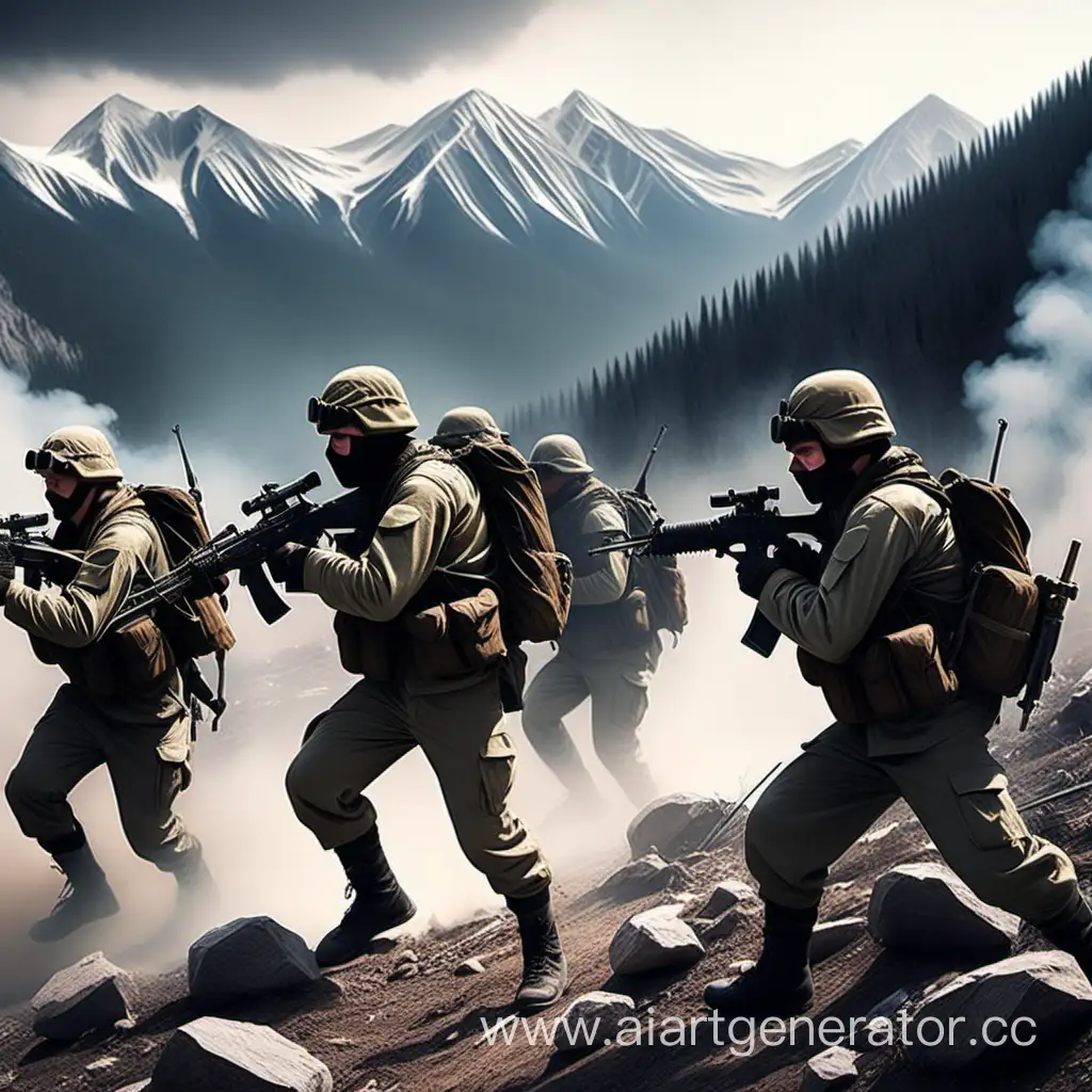 Russian future mountain infantry troops fight with American rebels in mountains