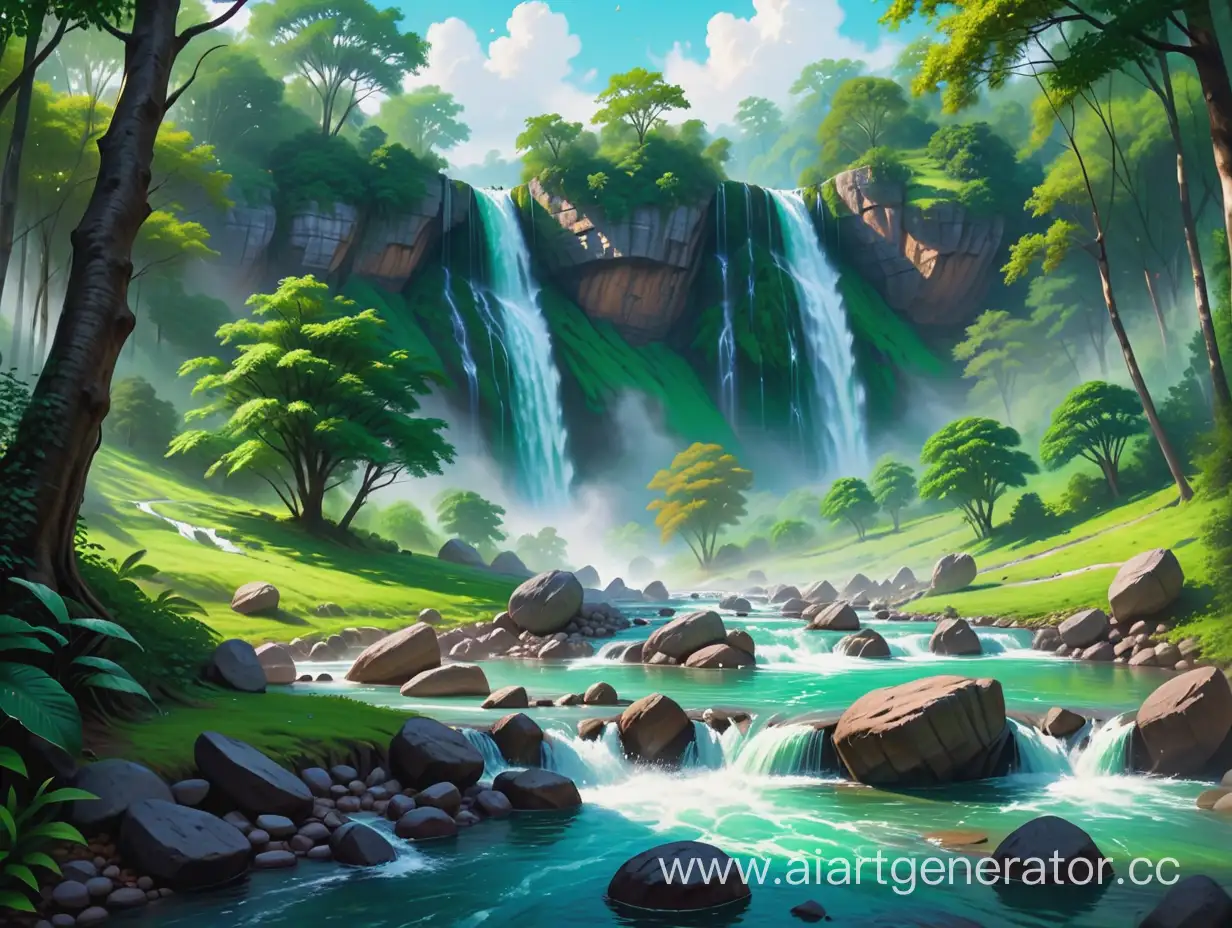 Lush-Green-Forest-Waterfall-Landscape-Stunning-4K-Digital-Painting