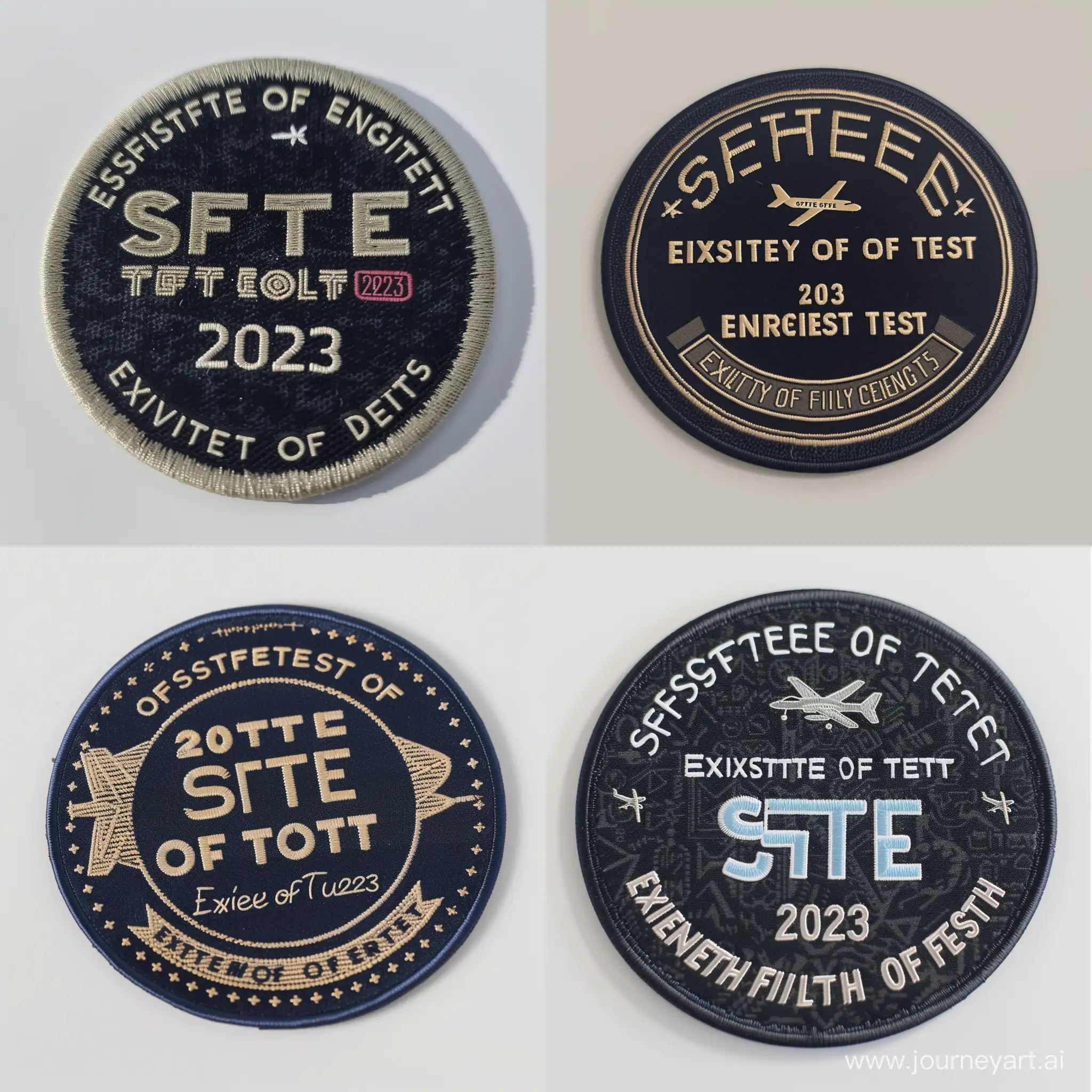 User
Create a circular patch for the society of flight test engineers. It must include the SFTE logo. It must include the year 2023 and the words: "excitement of flight test". Include references to aircraft and mathematics, engineering 