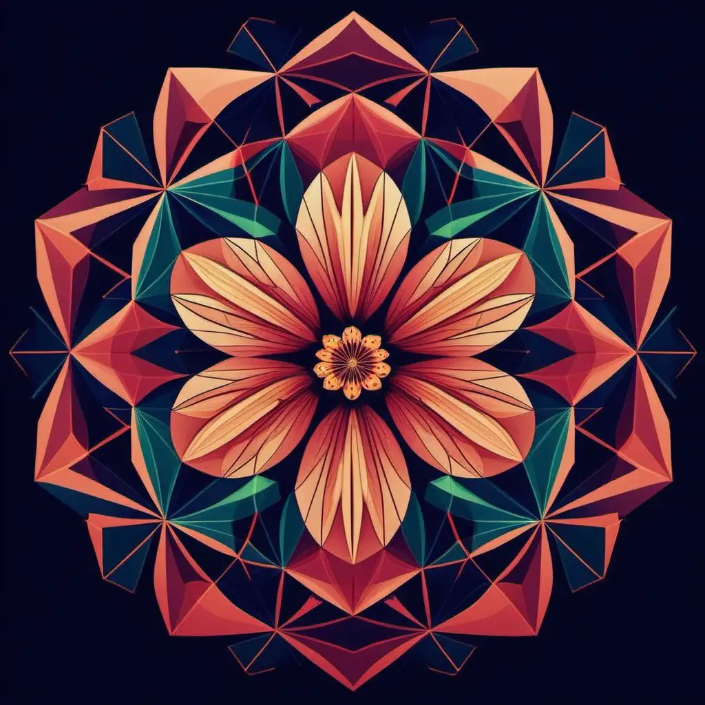 Vibrant Flower Geometric Art in Full Bloom Abstract Floral Kaleidoscope
