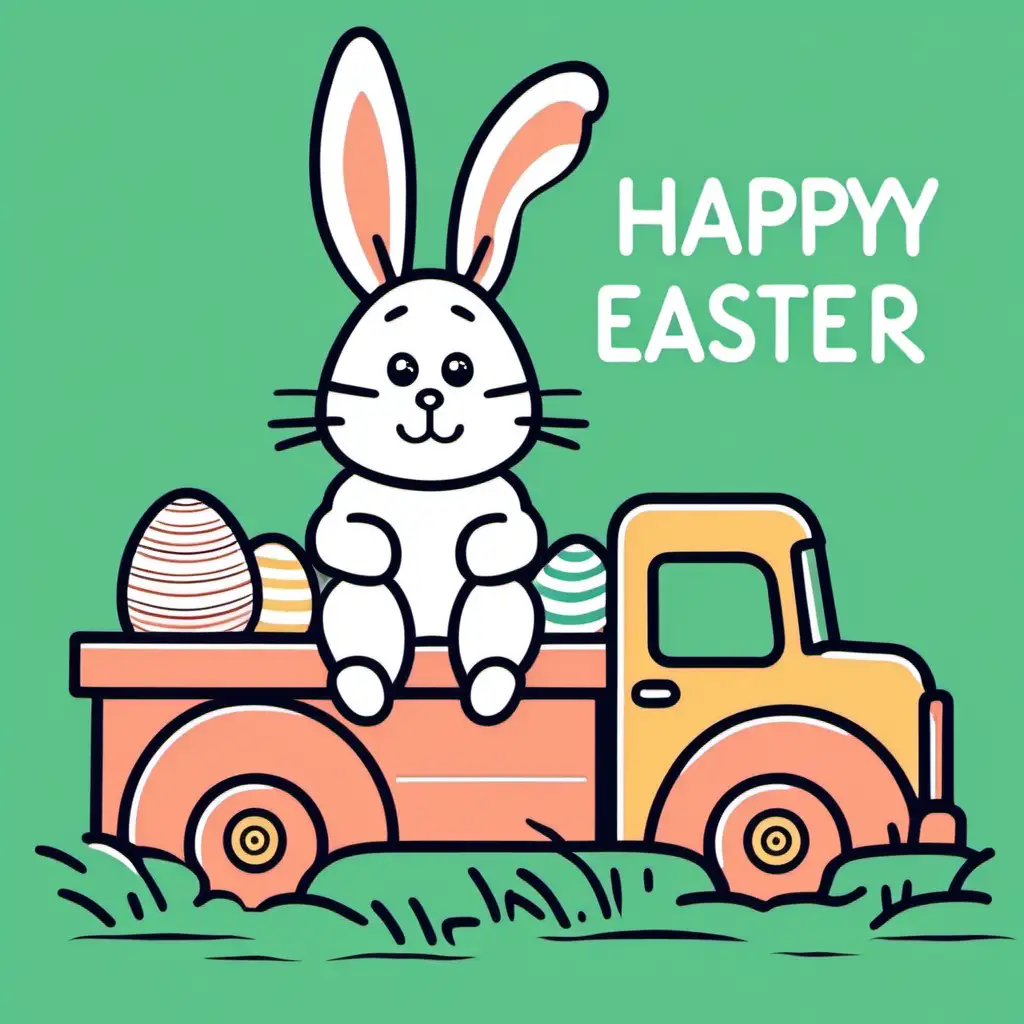 happy easter, bunny, truck, thick line
