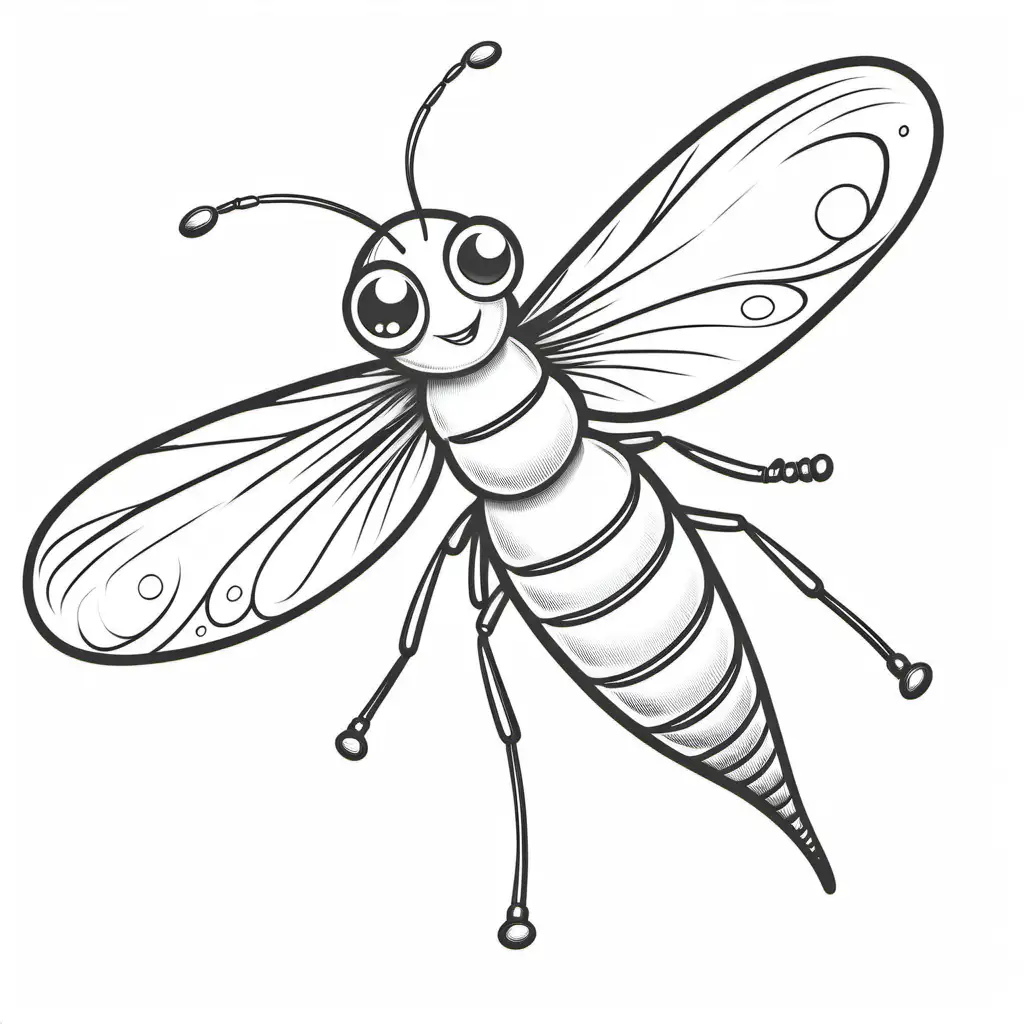 auatralian firefly cartoon detailed image kids colouring book stencil black and white fine lines