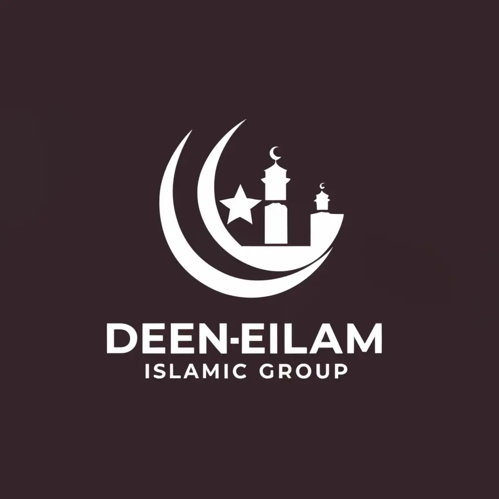 a logo design,with the text "The religion of Islam", main symbol:a logo design, with the text DEEN-E-ISLAM, main symbol: ISLAMIC GROUP, Minimalistic, clear background,Minimalistic,clear background