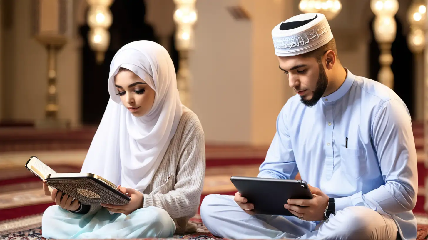 Couple Engaged in Quran Reading Using iPad