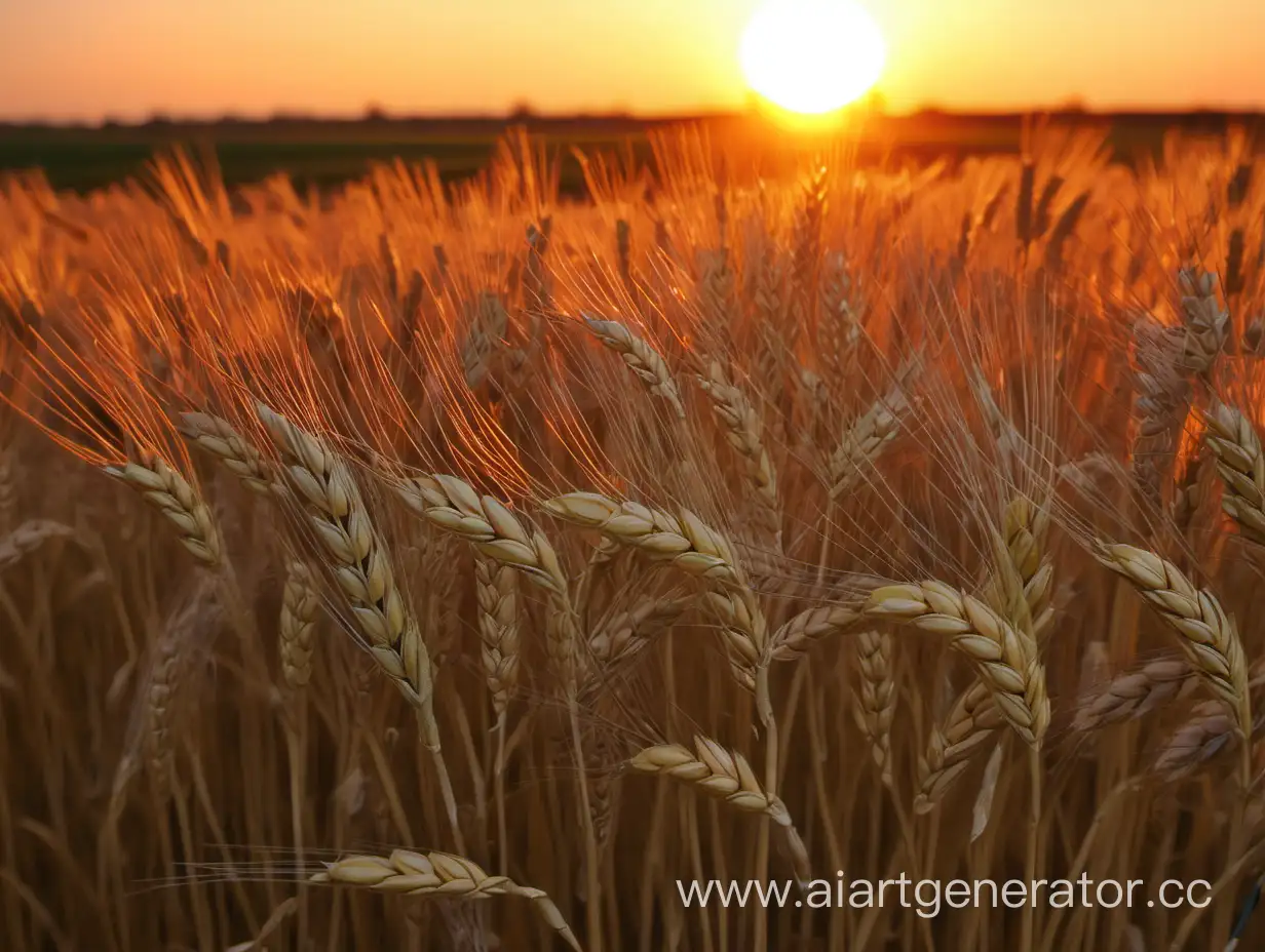 заря , поле , пшеница, солнце светит с боку