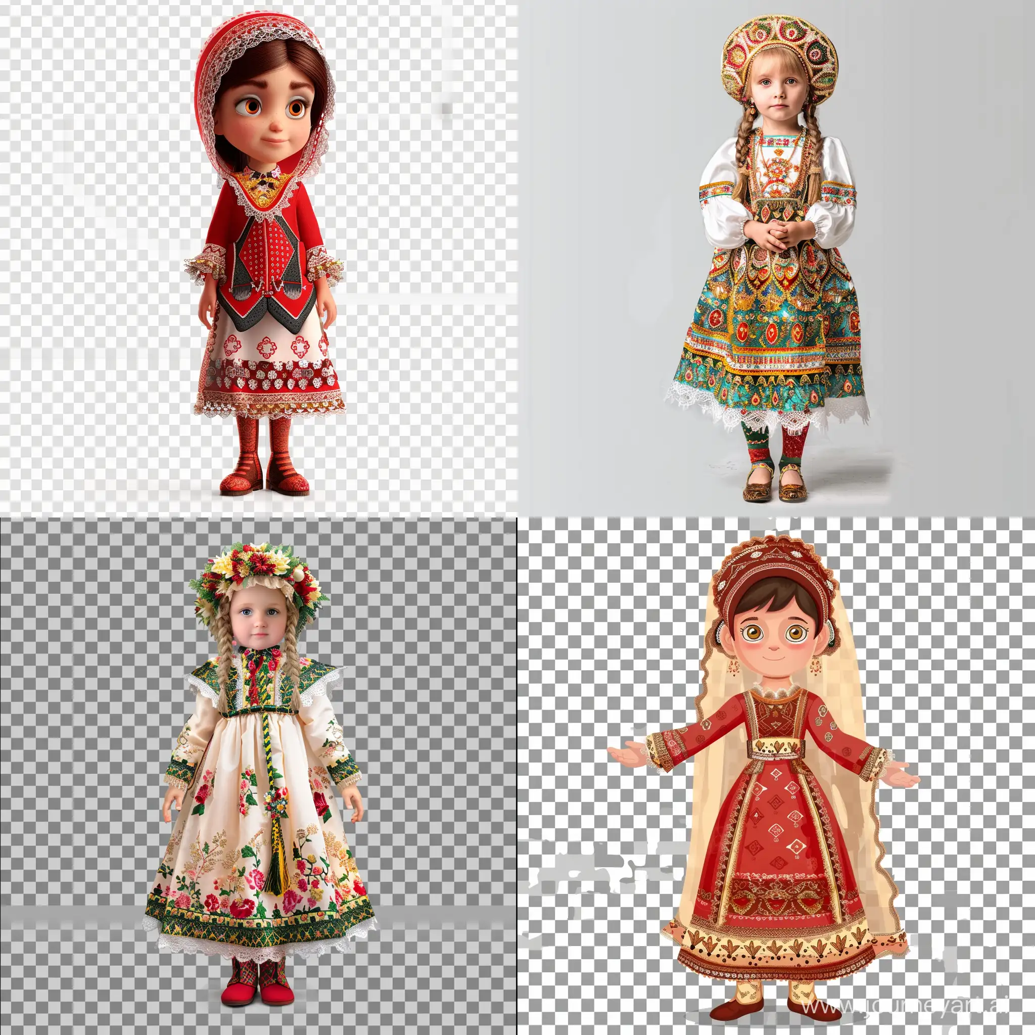 персонаж, белорусский костюм
, маленькая девочка,model sheet прозрачный фон