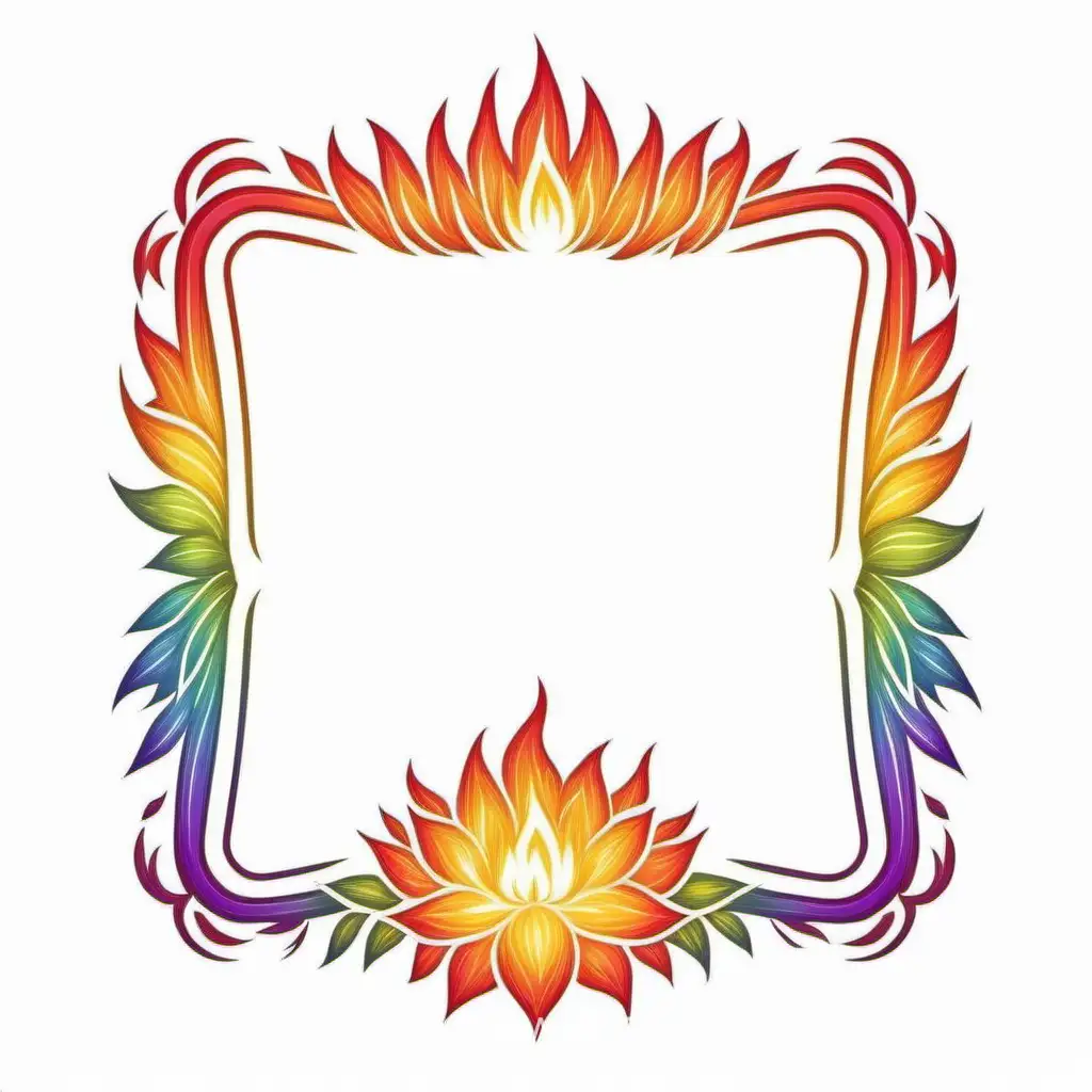 simple icon of a rainbow fire vintage frame, made of border dahlia fire. white background.