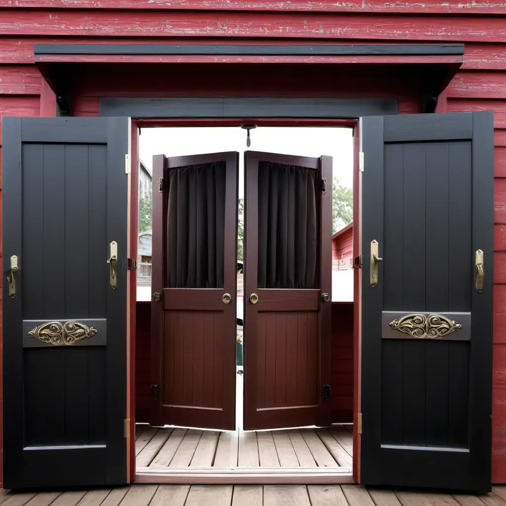 Rustic Saloon Doors Opening Outdoors Wild West Adventure Scene