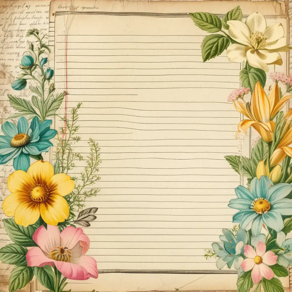 Vintage Journaling Background Pages Summer Flowers Collage