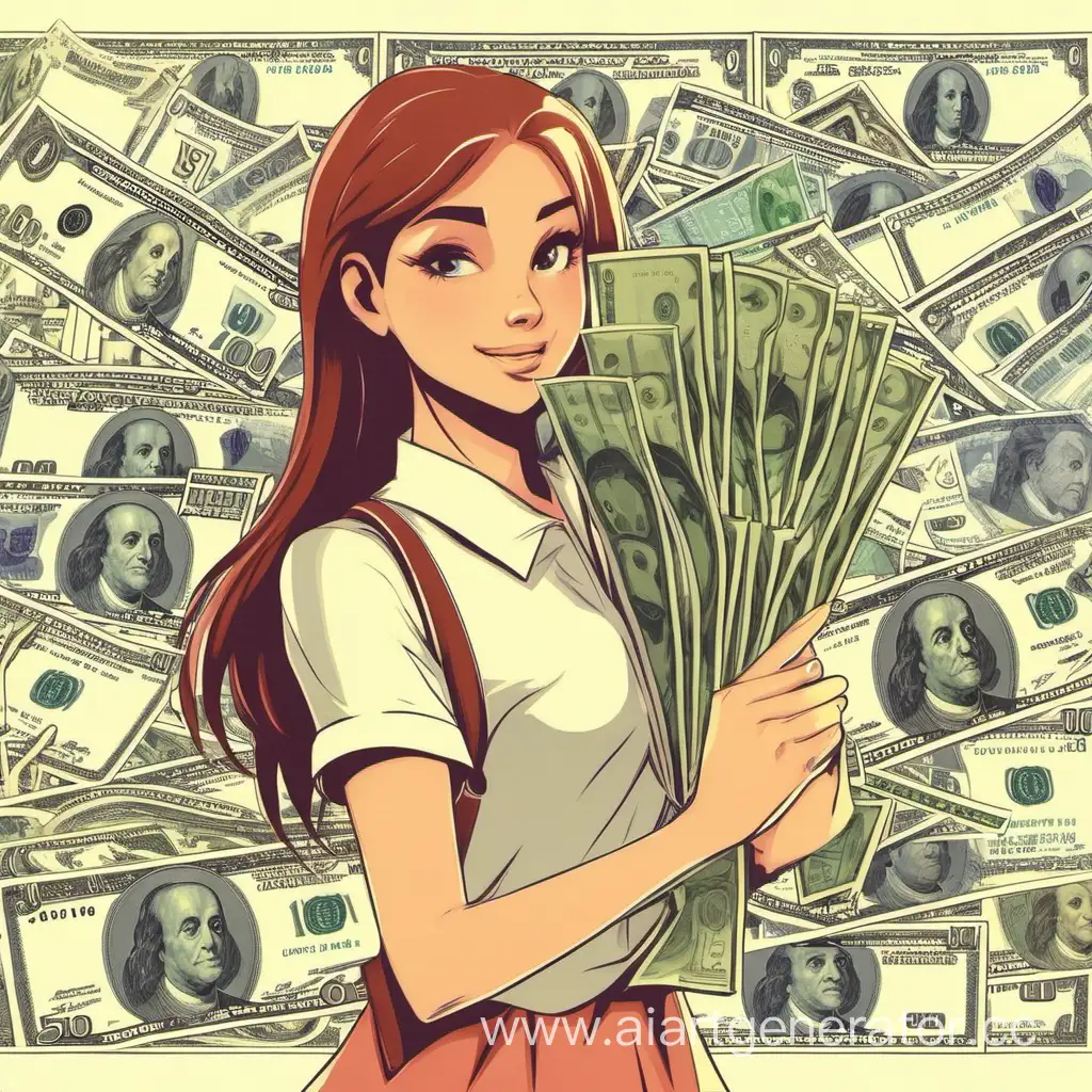 Девушка держит деньги, промокоды, скидки