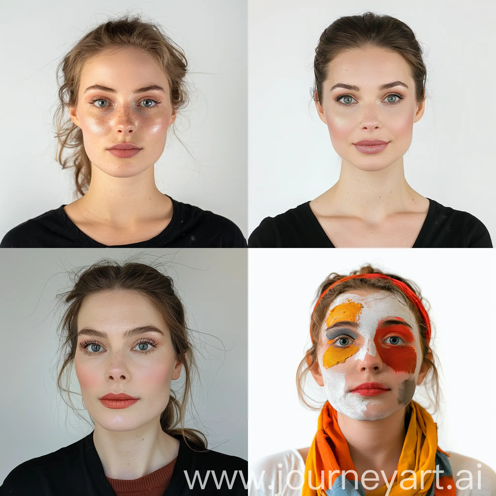 一个专业的化妆师 ，女性，欧洲面孔，白色的背景